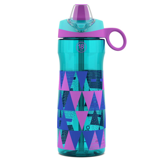 Pogo BPA-Free Tritan Kids Water Bottle with Silicone Soft Straw, Taffy Triangles, 18 oz.