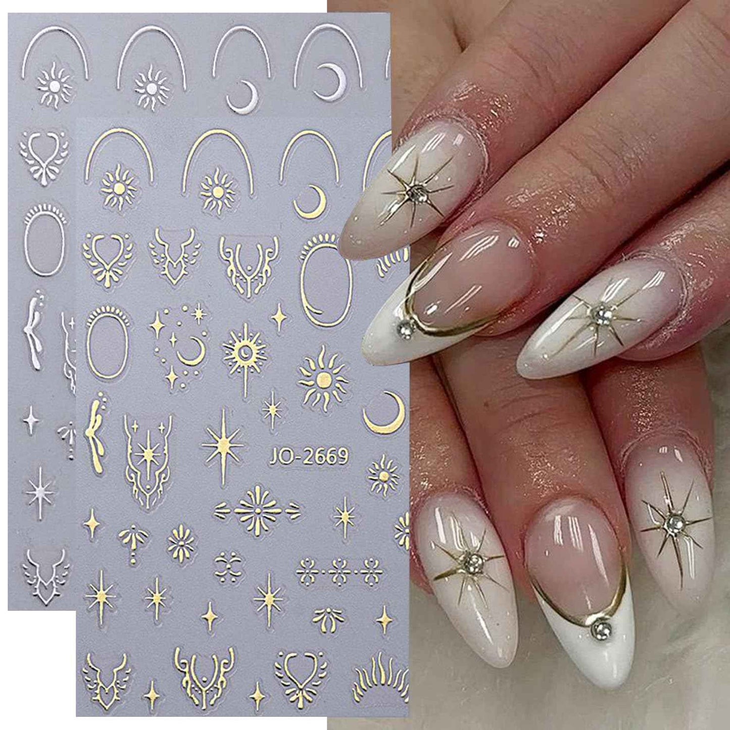 12 Sheets Metallic Moon Star Nail Art Stickers Decals Luxury Golden Silver Nail Stickers Sun Stars Moon Nail Art Design with Starlight Moon Charm Nail Adhesive Sliders for Women Manicure Decoration
