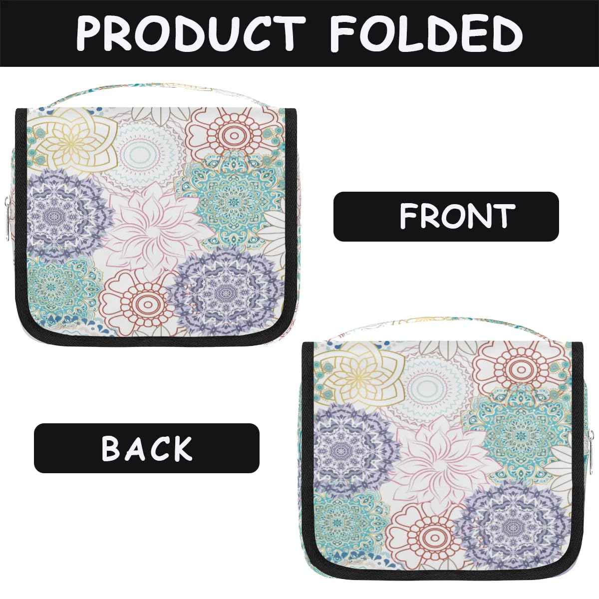 Funky Qiu Hanging Toiletry Bag for Women And Men,Mandala Flower Travel Cosmetic Makeup Bag Travel Organizer,Ethnic Waterproof Travel Bag for Toiletries Accessories,Travel Essentials