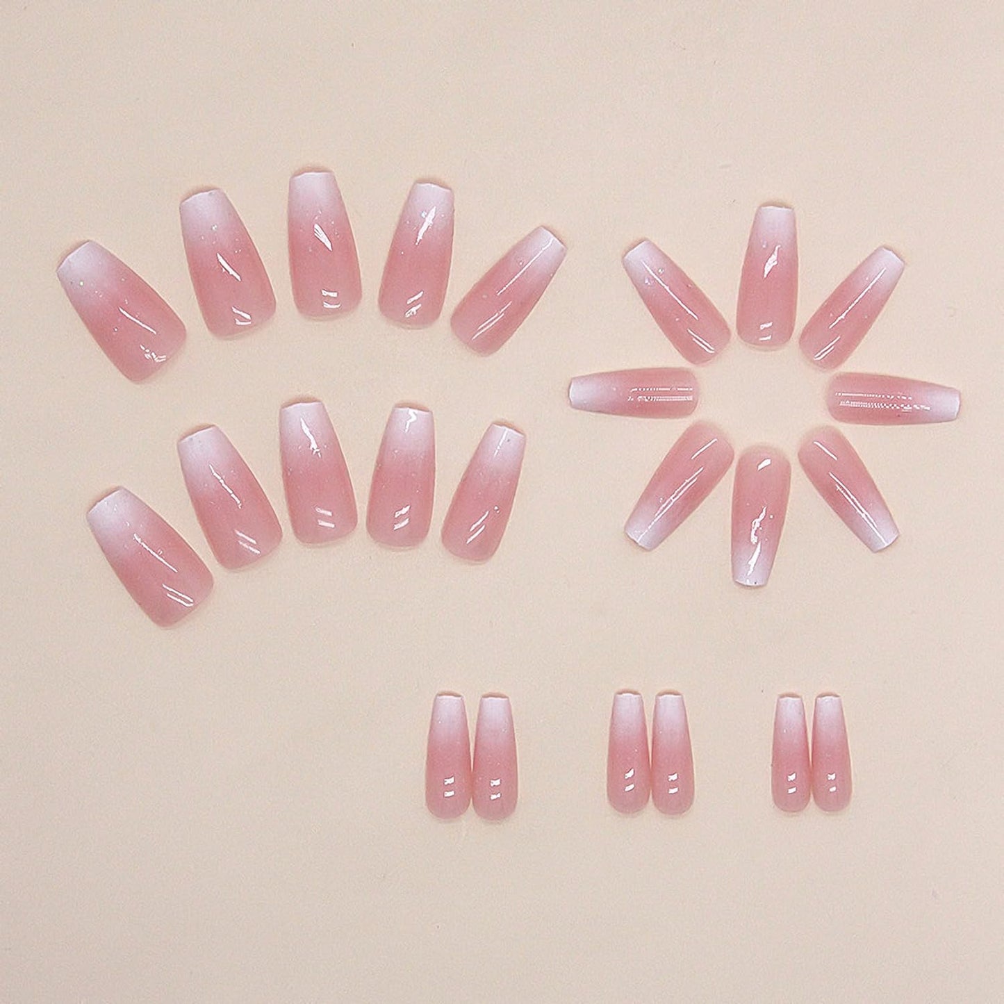 French Tip Press on Nails Medium Coffin Fake Nails Pink Nude False Nails Glossy Full Cover Acrylic Stick on Nails Winter Nail Supplies for Women 24Pcs