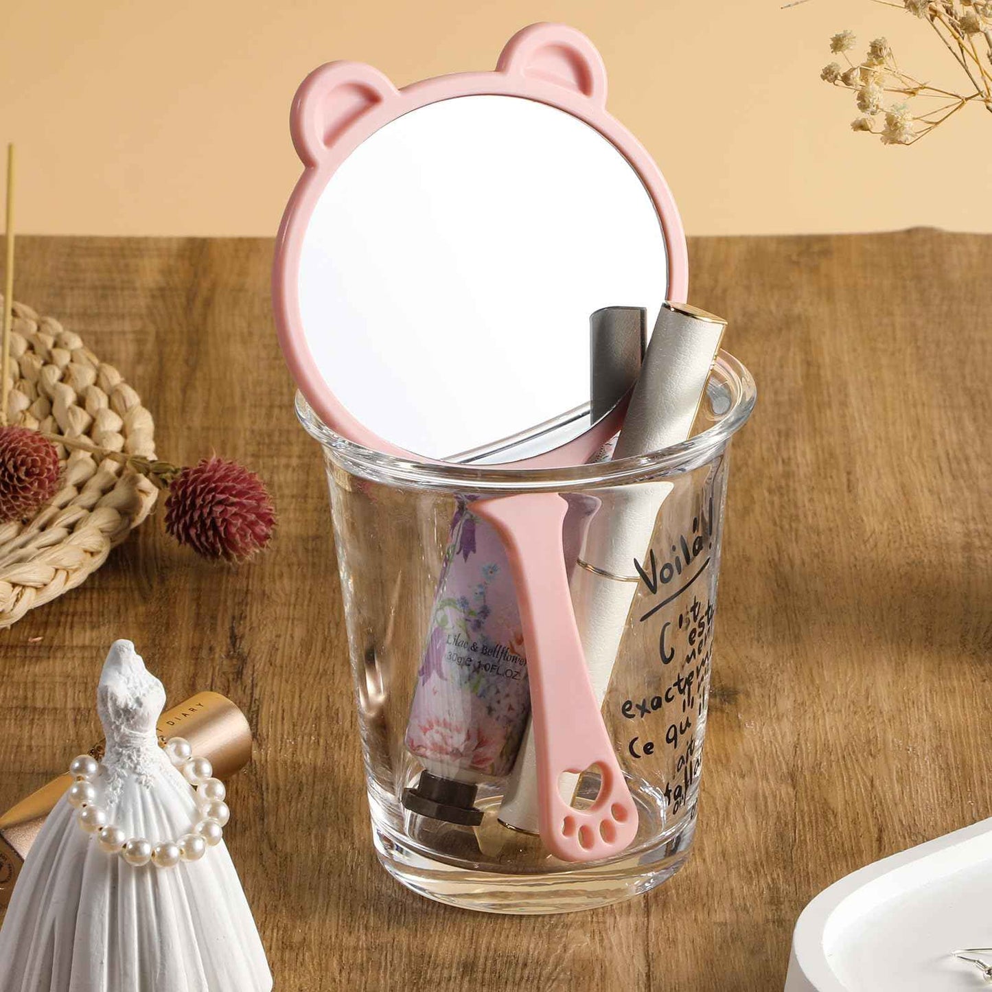 Qianyu Hand Held Mirror with Handle for Makeup Shaving Small Cute Professional Handheld Mirror with Hanging Hole Single-Sided Portable Multi-Purpose Travel Vanity Mirror for Men and Women