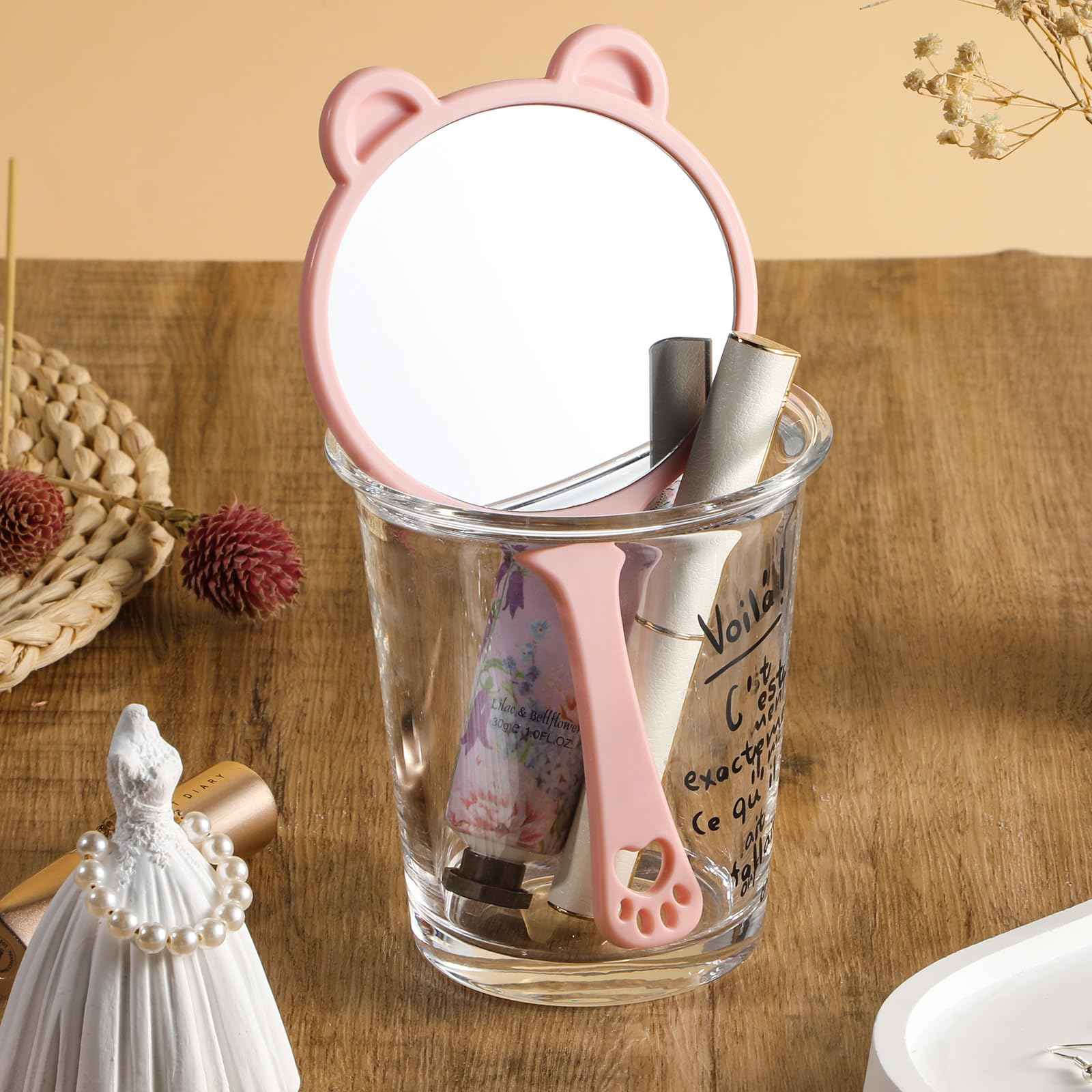 Qianyu Hand Held Mirror with Handle for Makeup Shaving Small Cute Professional Handheld Mirror with Hanging Hole Single-Sided Portable Multi-Purpose Travel Vanity Mirror for Men and Women