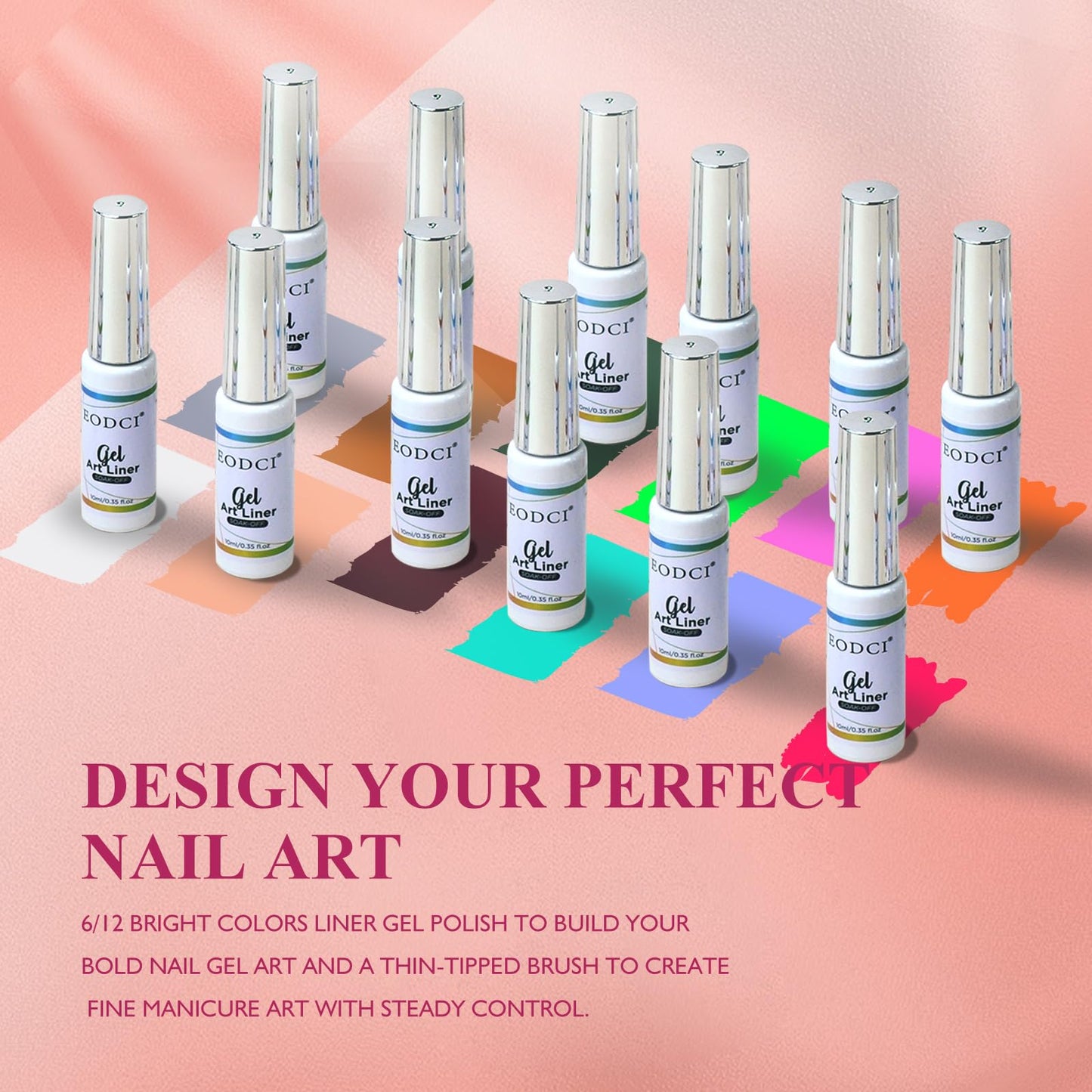 eodci Nail Art Gel Liner 12 Color Line Art Painted Gel Nail Polish Set Pink Green grey Bown for Nails Painting Drawing Soak Off UV LED Curing Requires Bulid in Thin Nail Art Brush