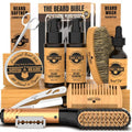 Beard Straightener Grooming Kit for Men, Beard Growth Kit, Beard Wash, Brush & Comb, Unscented Growth Oil, All Natural Chanel Balm, Conditioner, Razor & Scissors, Great Gift Idea for Men's (Bamboo)