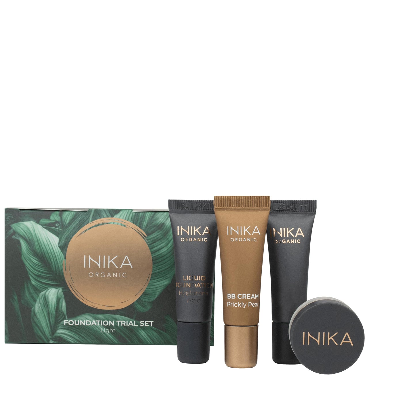 INIKA Organic Foundation Trial Set, Natural Mineral essentials kit, Vegan, Cruelty-Free, Paraben-Free, Rich in Antioxidants and Essential Fatty Acids, Comes in Sustainable Packaging - Medium