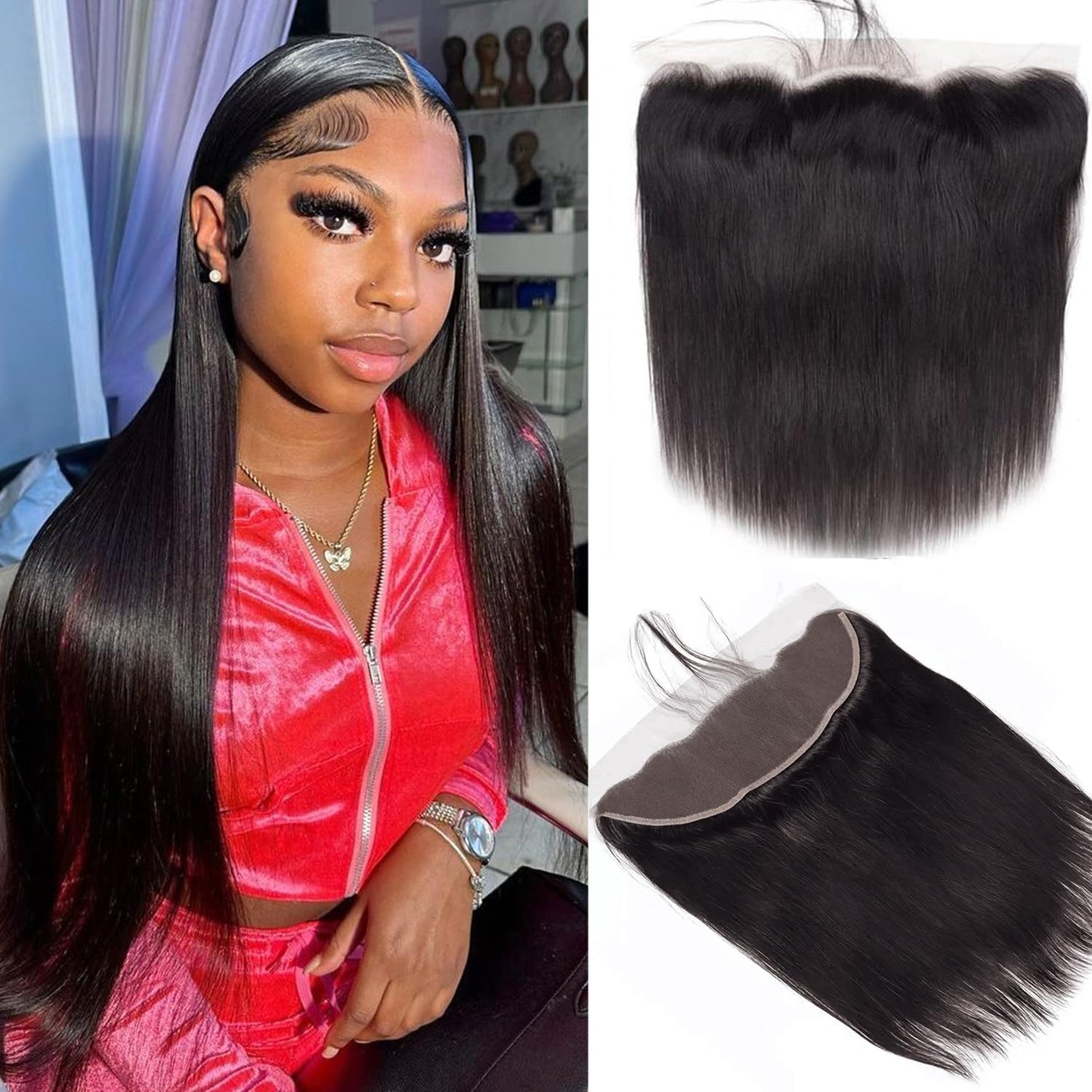 13x4 Lace Frontal Closure Straight Human Hair Ear to Ear HD Lace Frontal Closure Free Part Brazilian Straight Hair Extensions 150% Density Lace Frontal Human Hair Pre Plucked with Baby Hair 16 Inch