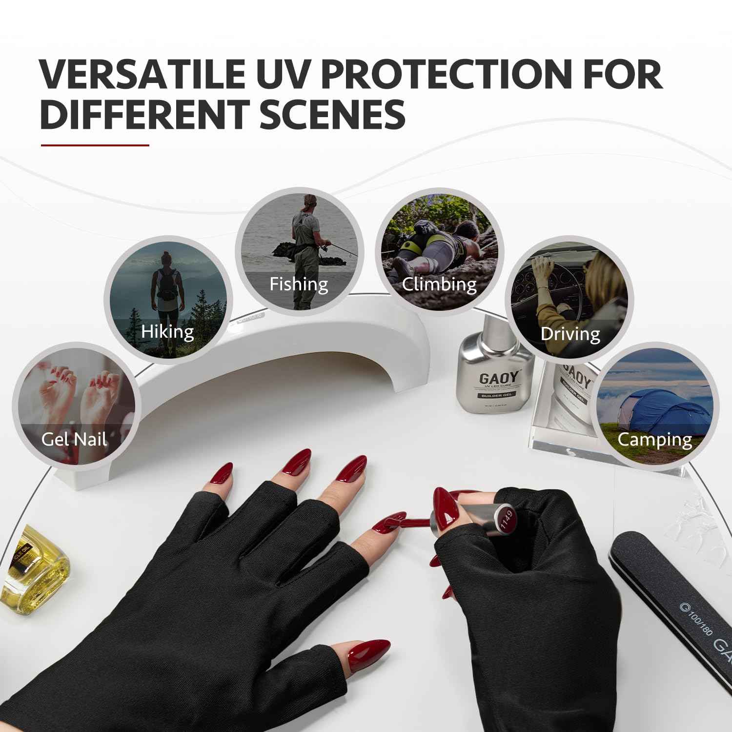 GAOY Anti UV Gloves for Gel Nail Lamp, Professional Fingerless UPF50+ UV Light Protection Gloves for Home DIY & Salon Use Nail Art Accessories