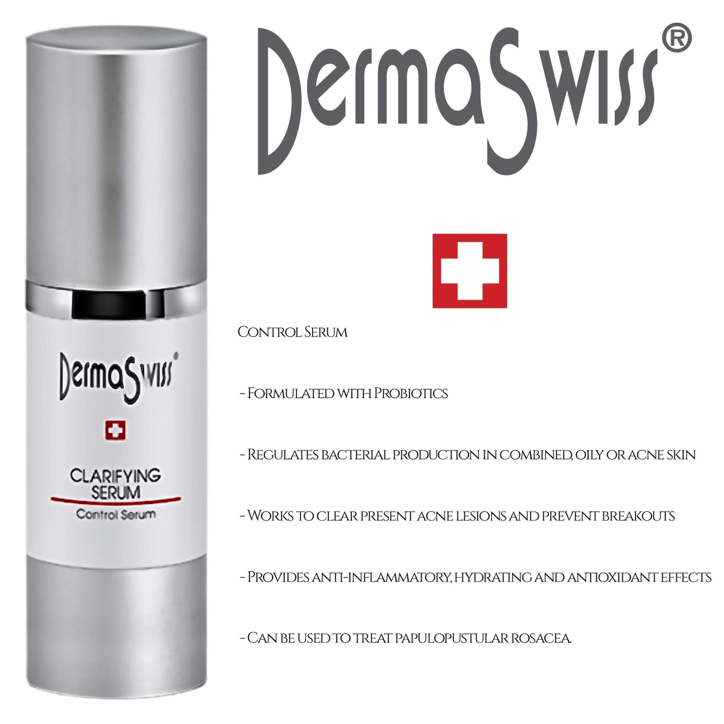 Clarifying Face Serum - Derma Swiss Control Skincare Clarity- Acne Spot Treatment Essential Serum for Day and Night with Probiotics, Moisturizer Skin.