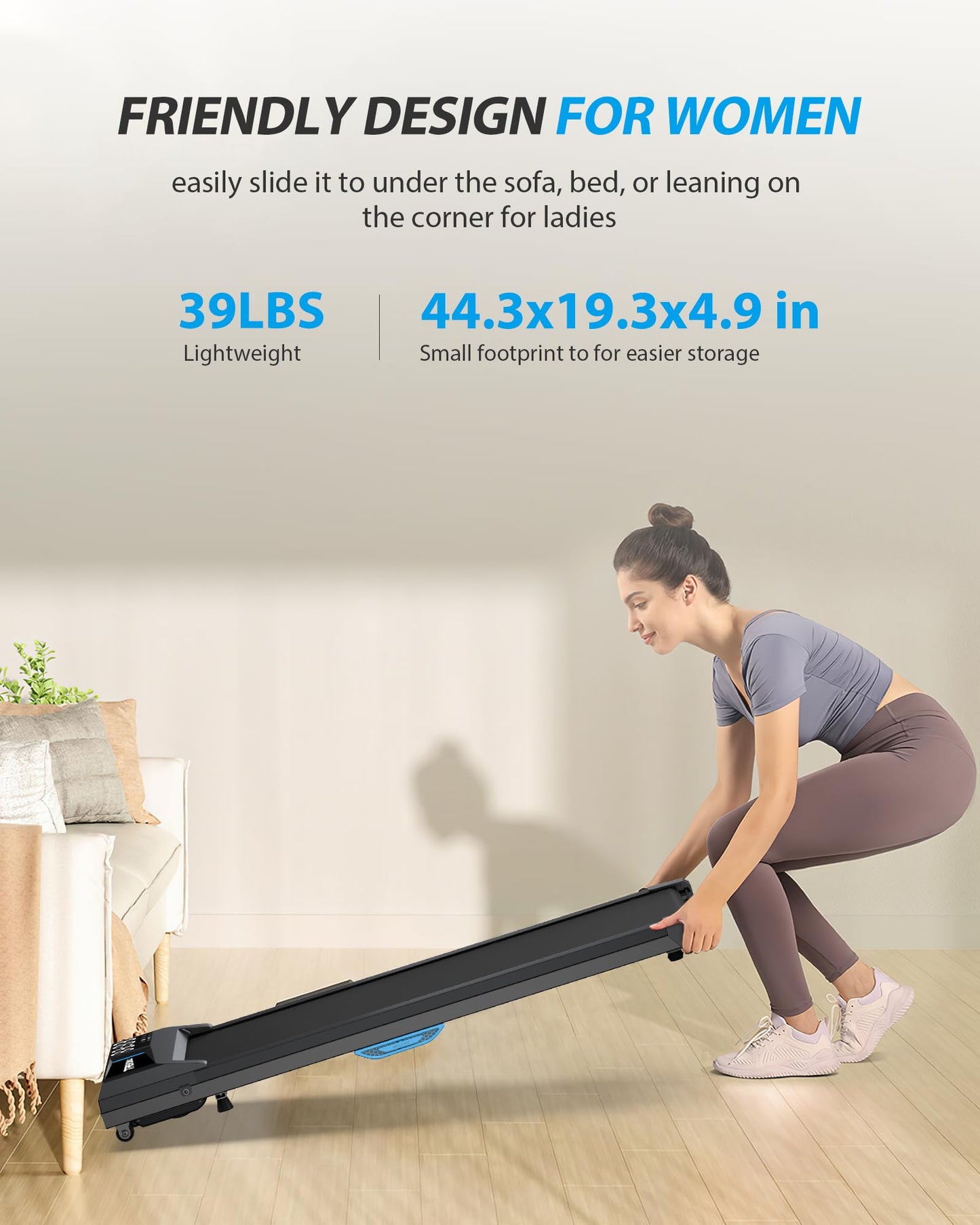 Walking Pad Treadmill, Upgraded Up to 10% Incline Walking Pad, Voice Controlled Under Desk Treadmill 300+LB Capacity Work with KINOMAP, Only 39LBS Portable Treadmill for Home,Office,Apartment