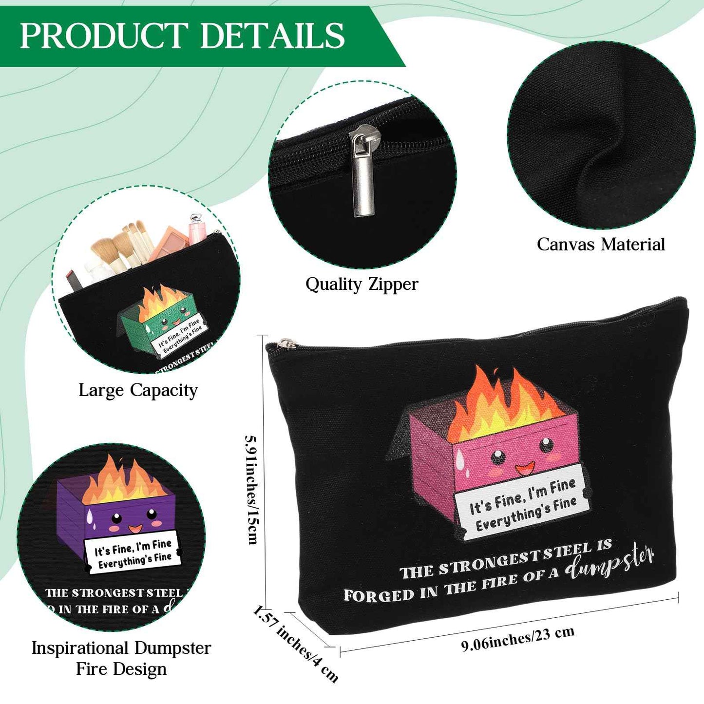 Reginary 12 Pcs Dumpster Fire Makeup Bags Bulk Christmas Funny Gifts Employee Inspirational Cosmetic Bag Gifts for Coworker Staff Team