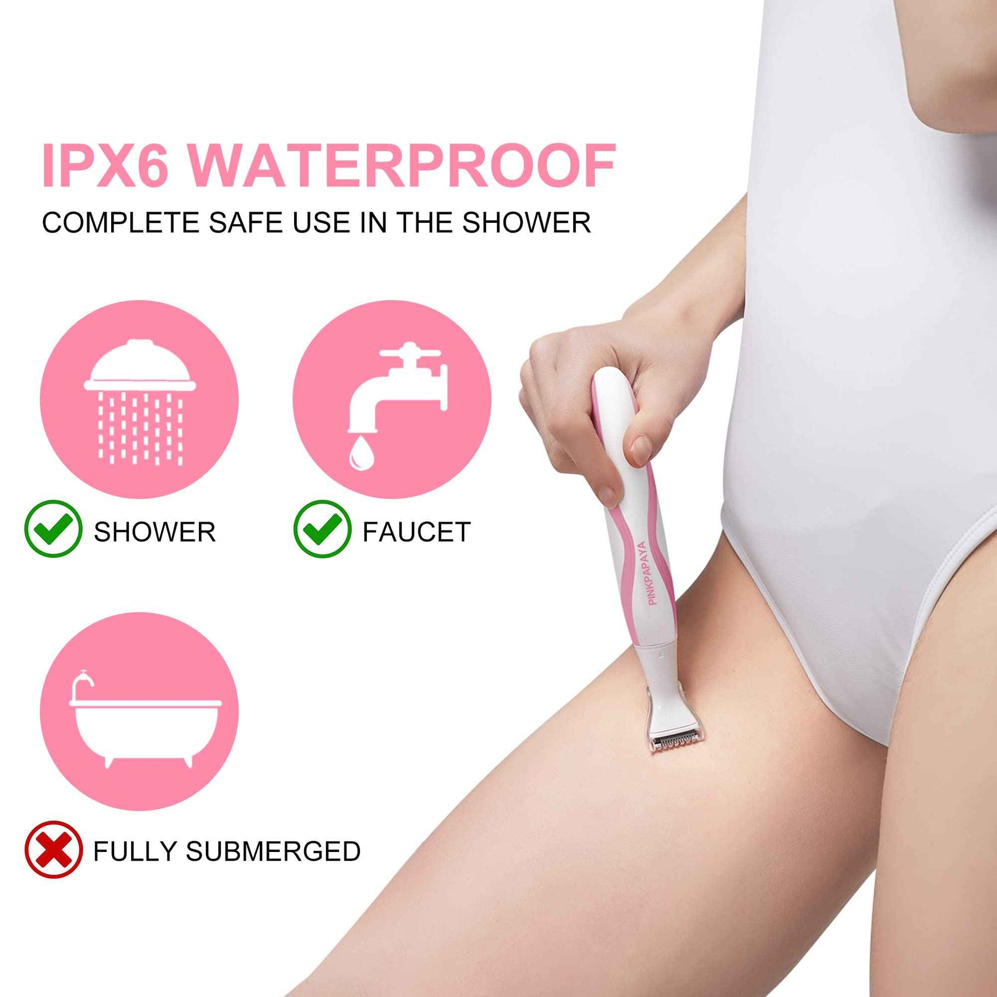 pinkpapaya Electric Bikini Trimmer for Women - 4 in 1 Electric Razors,Waterproof Pubic Hair Trimmers & Facial Hair Remover, Body Shaver & Nose Hair Trimmer,Cordless Women's Grooming Kit,pink/uy6t