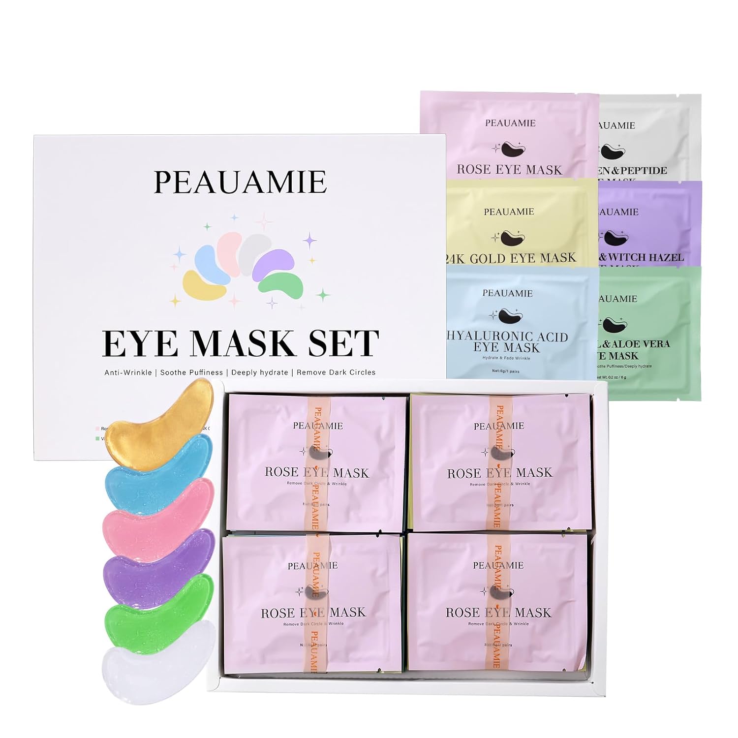 Under Eye Patches Gold and Hyaluronic Acid for puffy eyes,Rose Eye Masks for Dark Circles and Puffiness skin care Smooth Wrinkles products 30 Pairs
