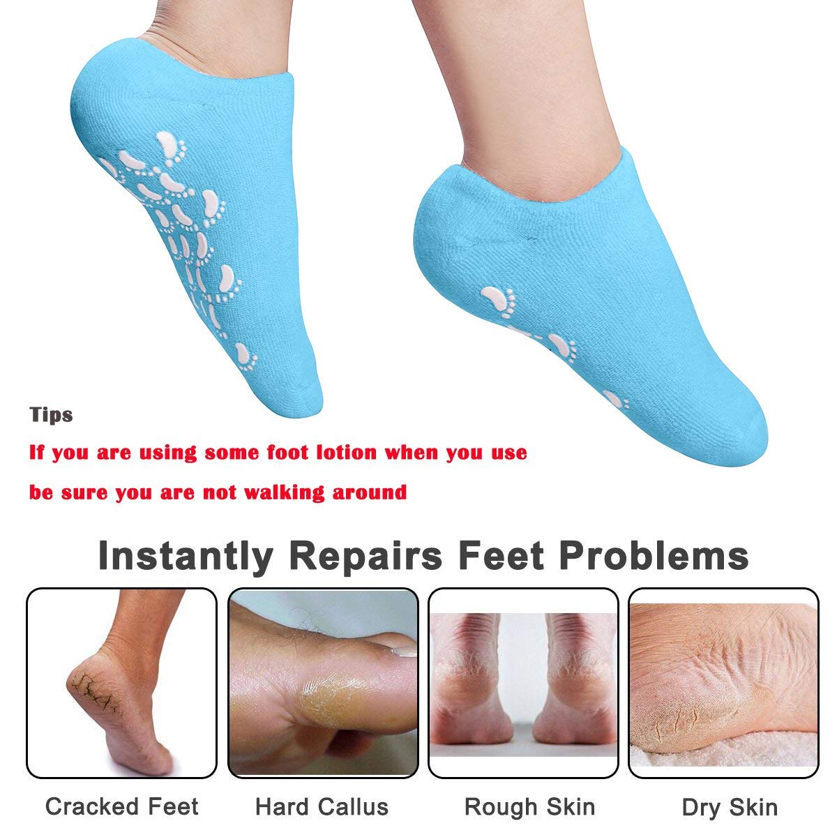 Moisturizing Socks Heel Gel Sock - Callus Rough Foot Care Treatment Soft Silicone Gel Lined Infused Lotion Spa Socks|2 Pairs Cotton Gel Sleeves for Repairing Softening Dry Cracked Feet Skins