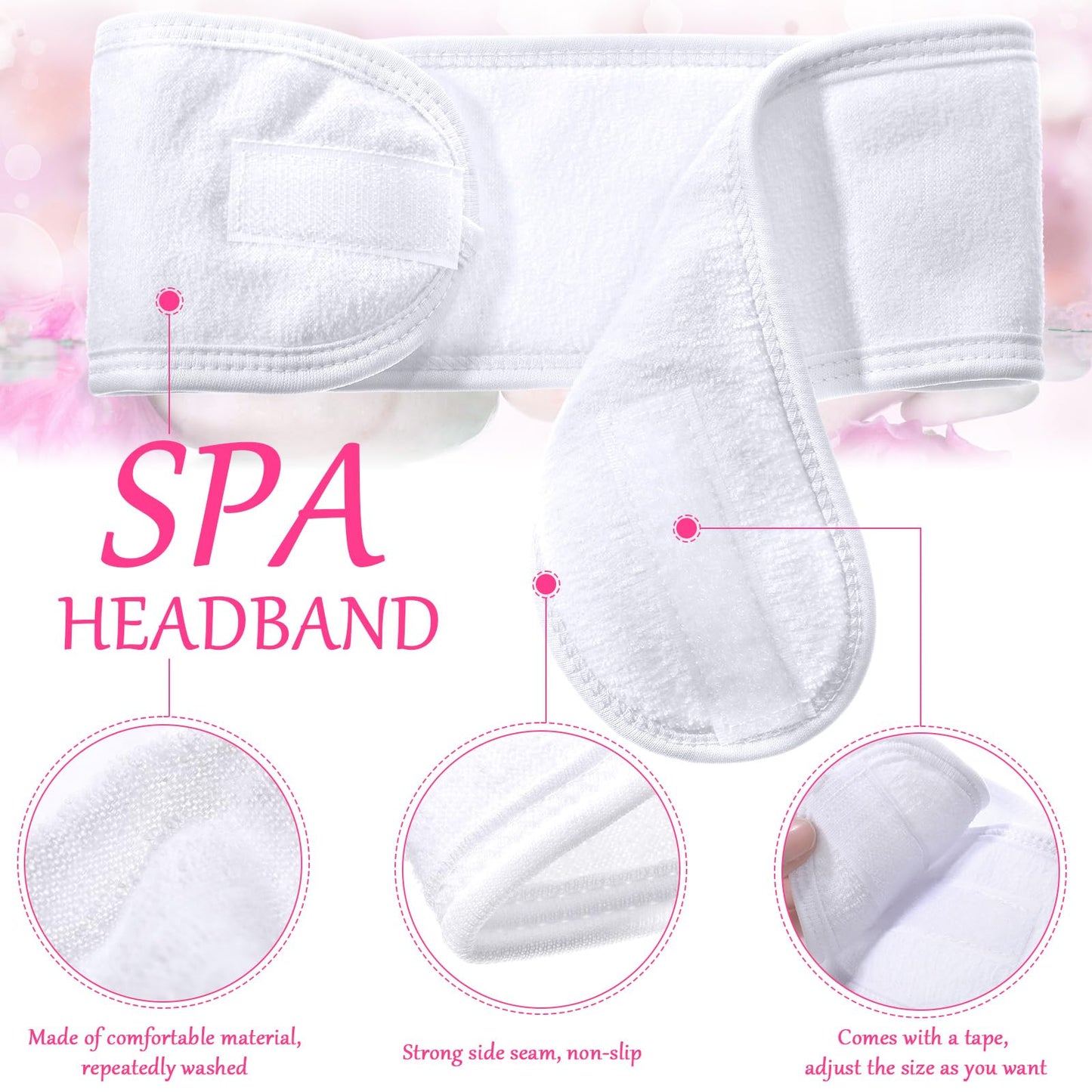 Hoteam 30 Pack Spa Headband Facial Esthetician Hair Wrap for Women Adjustable Makeup Sports Shower Stretch Towel with Tape(White)