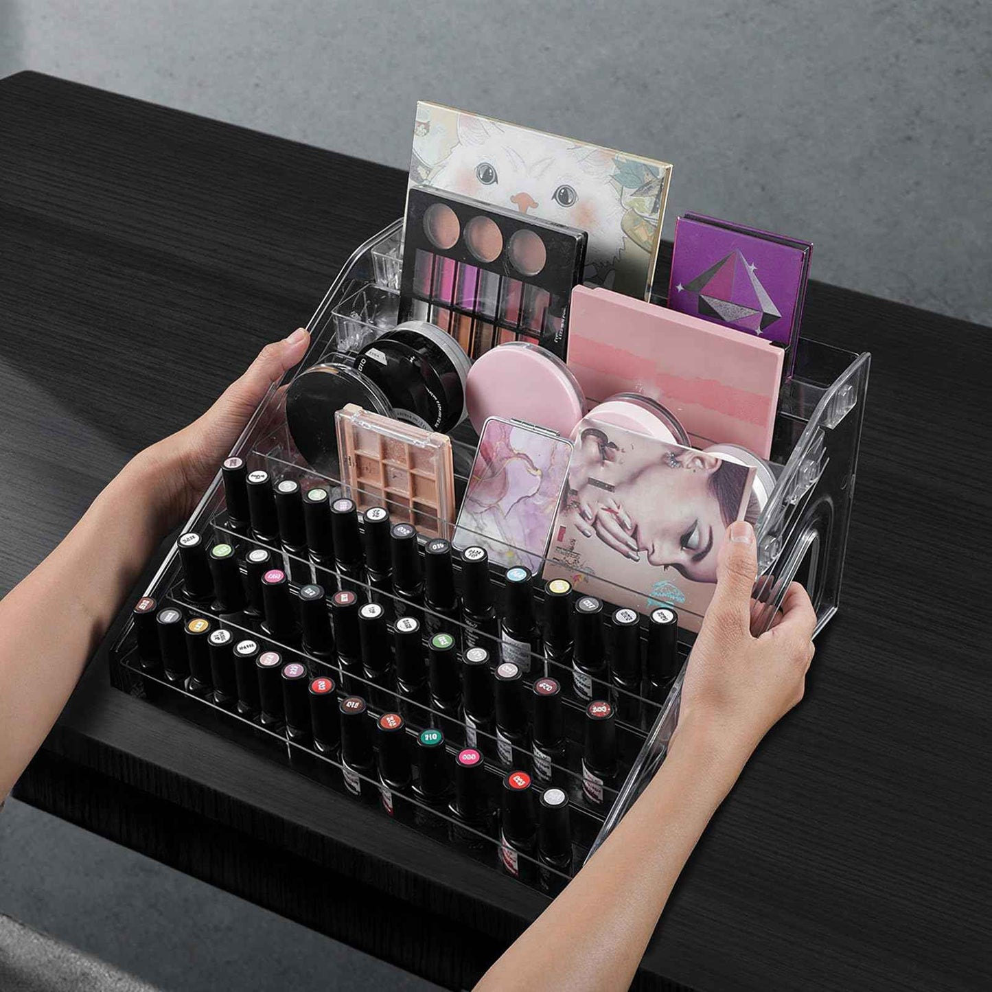 Nodaaiie 2 Pcs 7 Tiers Clear Essential Oils Nail Polish Organizer Acrylic Display Stands, Paint Organizer Rack, Acrylic Display Rack for Nail Polish, Sunglasses, Essential Oils, Eyeglasses and Makeup