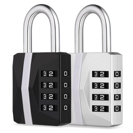 ZHEGE Gym Lock, Combination Lock Outdoor Weatherproof, [2023 Upgraded] Easy to Read 4 Digit Combo Lock with Big White Code, Heavy Duty Padlock for Locker, Gate Locks (2 Pack, Black and Silver)