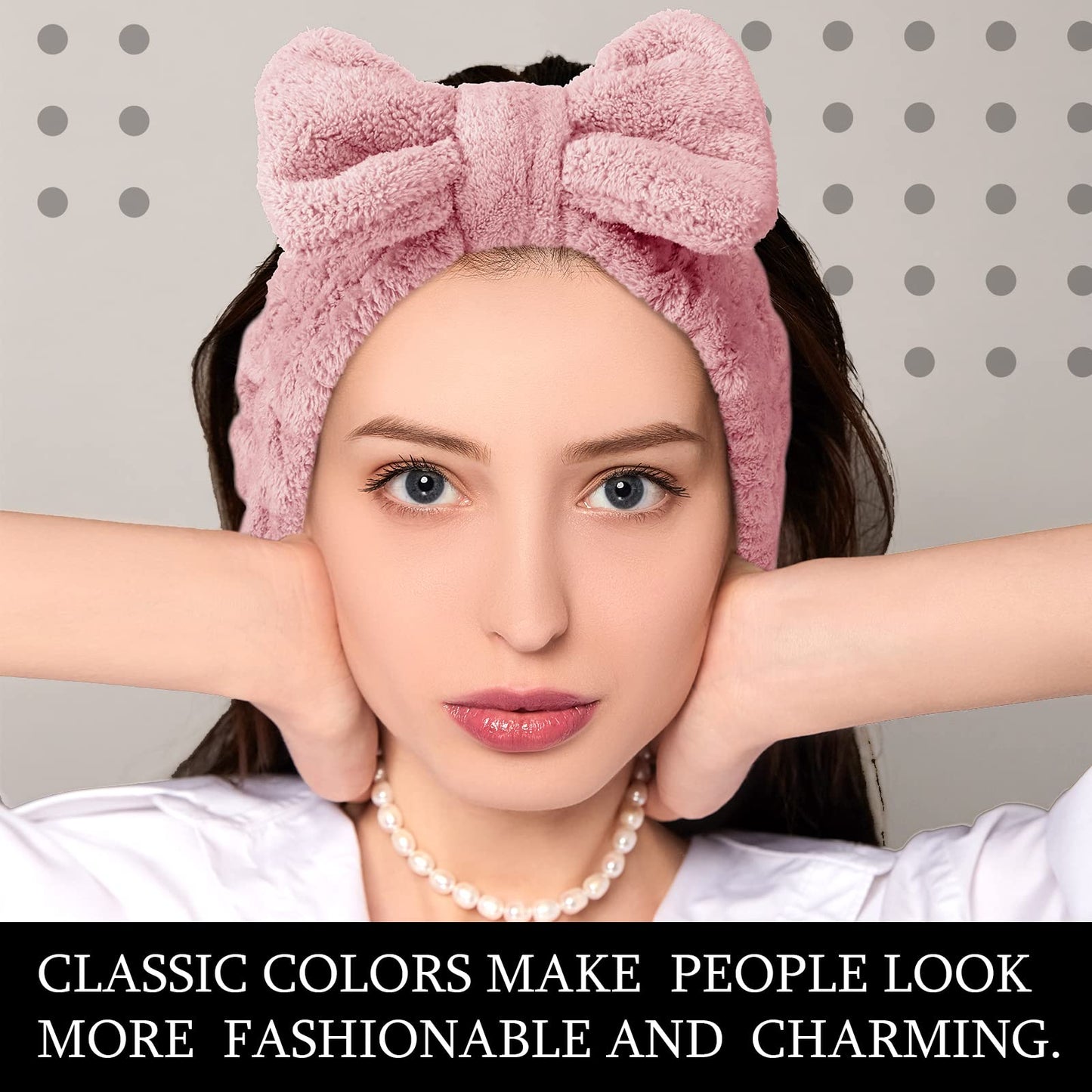 3 Pieces Towel Headbands for Women Makeup Headband for Washing Face Makeup Spa Headband, Microfiber Bowtie Shower Headband for Women(Light Pink)