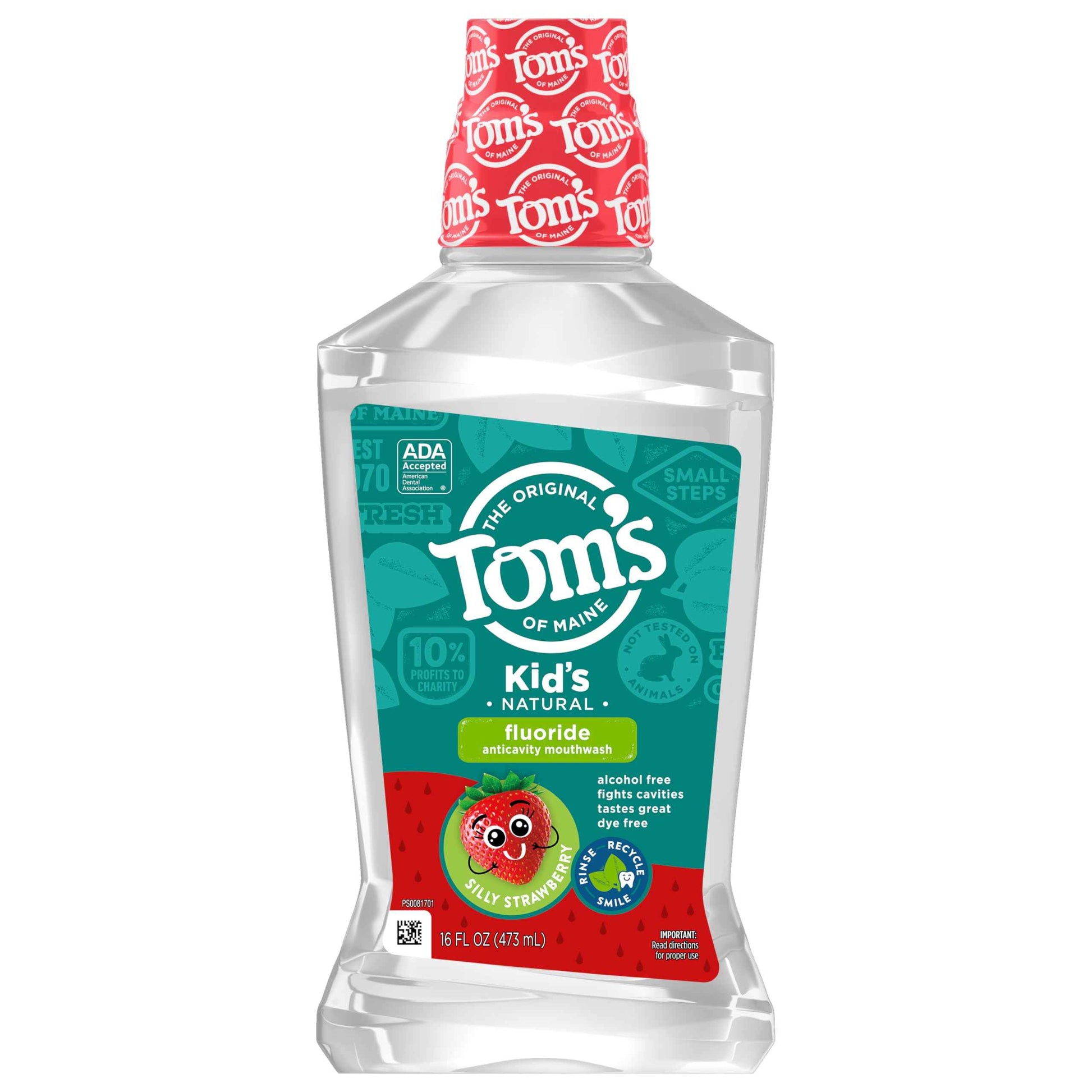 Tom's of Maine Children's Anticavity Fluoride Rinse Mouthwash, Silly Strawberry, 16 Fl Oz (Pack of 6) (Packaging May Vary)