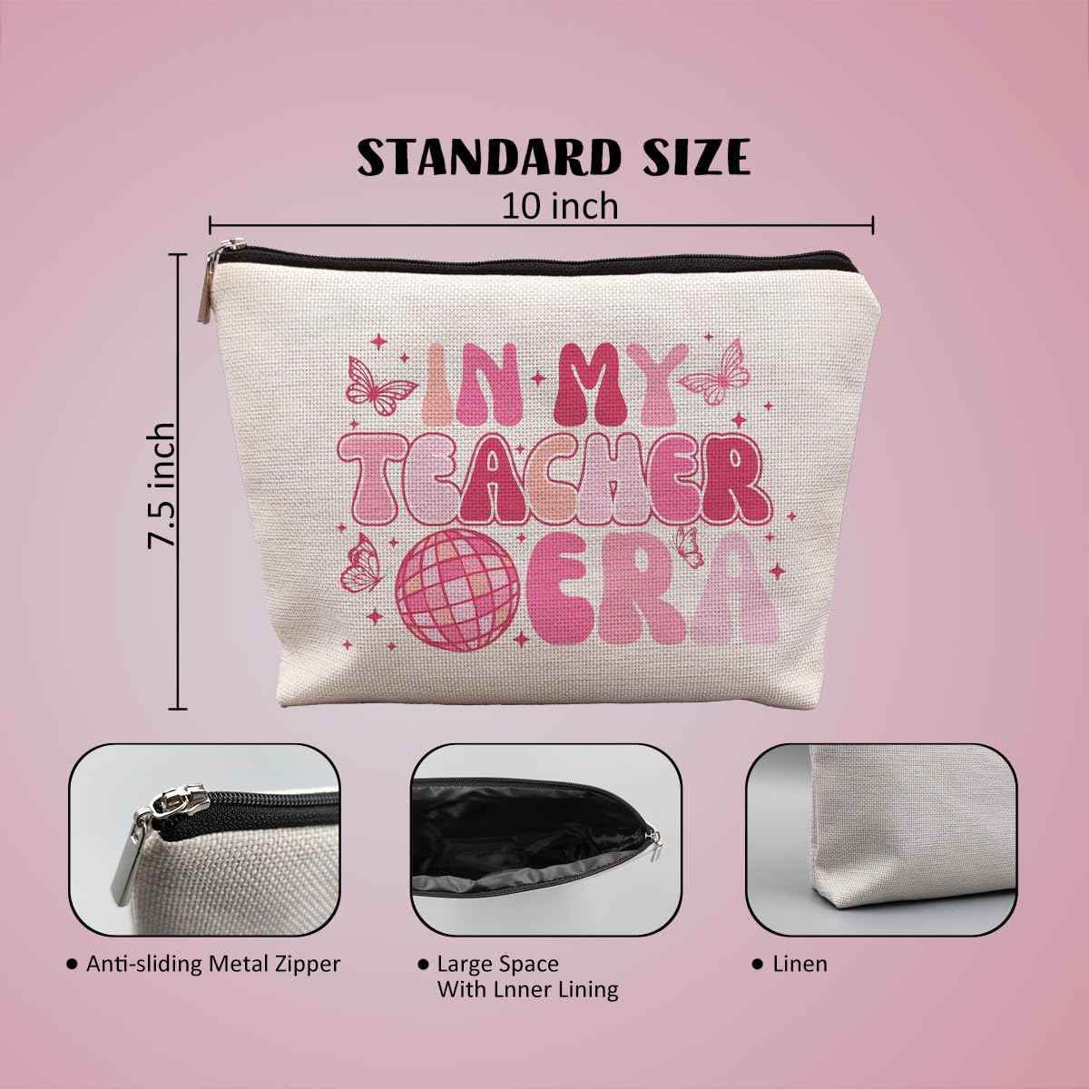 uinwk Groovy Pink Teacher Era Makeup Bag - Best Teacher Gifts for Women, Cosmetic Bag for Purse