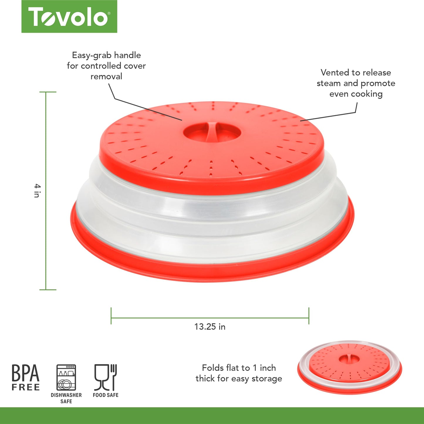 Tovolo Microwave Splatter Cover for Food, Large (Candy Red Apple) - Collapsible & Vented Silicone Splatter Guard Lid - Microwave Plate & Dish Cover with Handle - BPA-Free Kitchen Gadget for Meal Prep