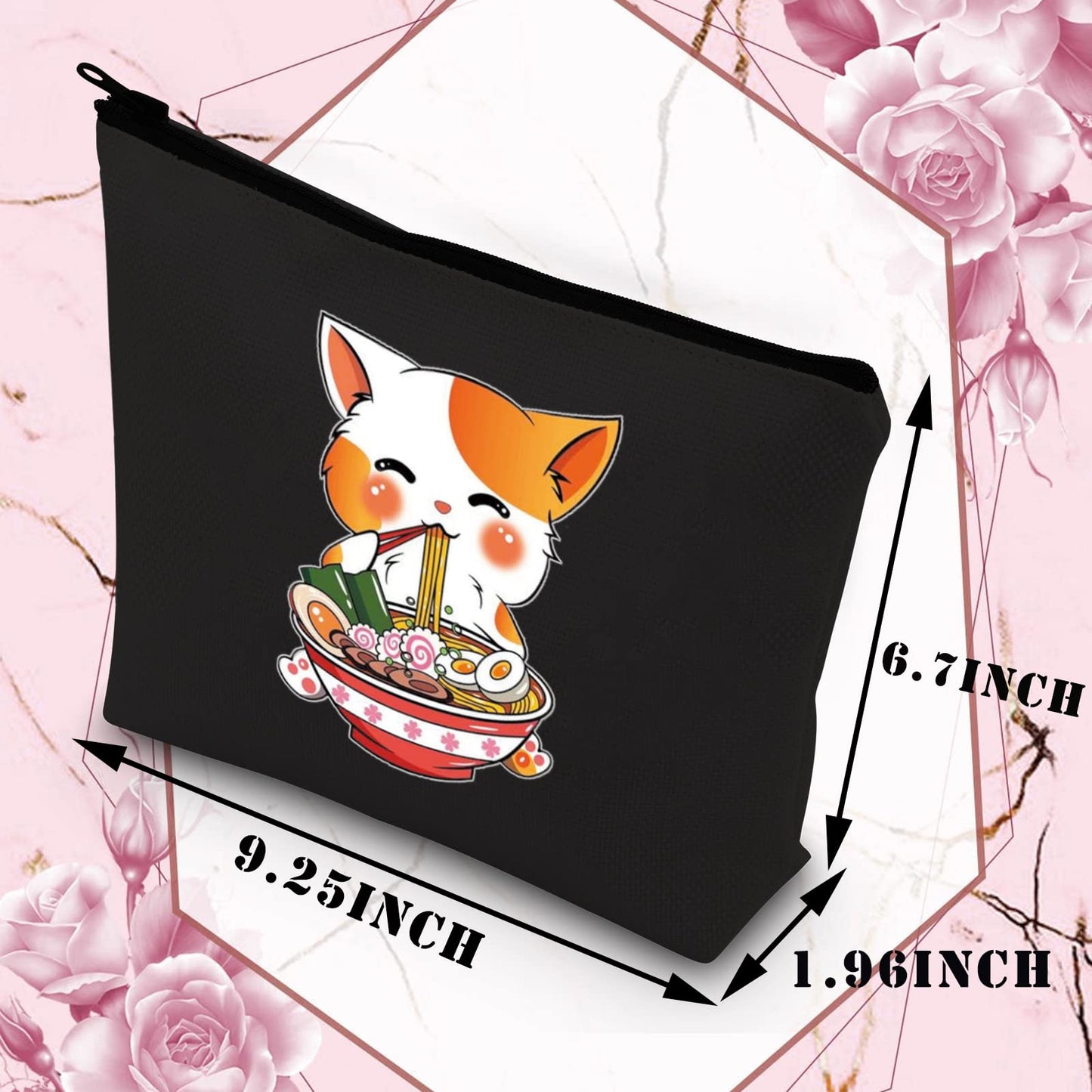 BDPWSS Cat Lover Makeup Bag Kawaii Anime Cat Gift Ramen Noodle Lover Gift Kitty Mom Cosmetic Bag Kitten Gift Crazy Cat Lady Zipper Pouch (Cat noodle bl)