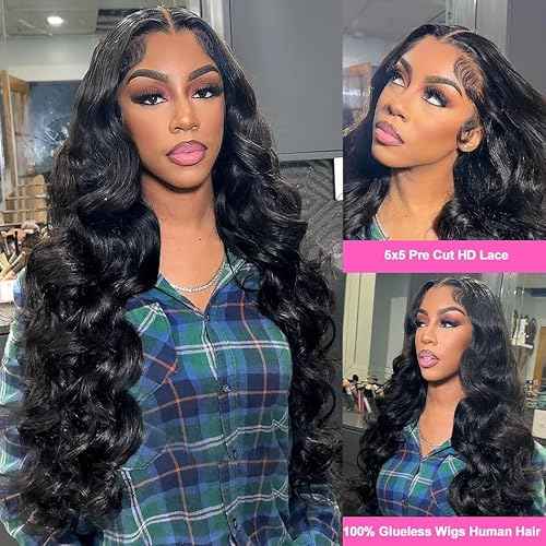 20 Inch 5x5 HD Lace Closure Wigs Human Hair 180% Density Body Wave Lace Front Wigs No Glue Wear and Go Glueless Wigs Human Hair Pre Cut 3 Seconds to Wear Glueless Wig
