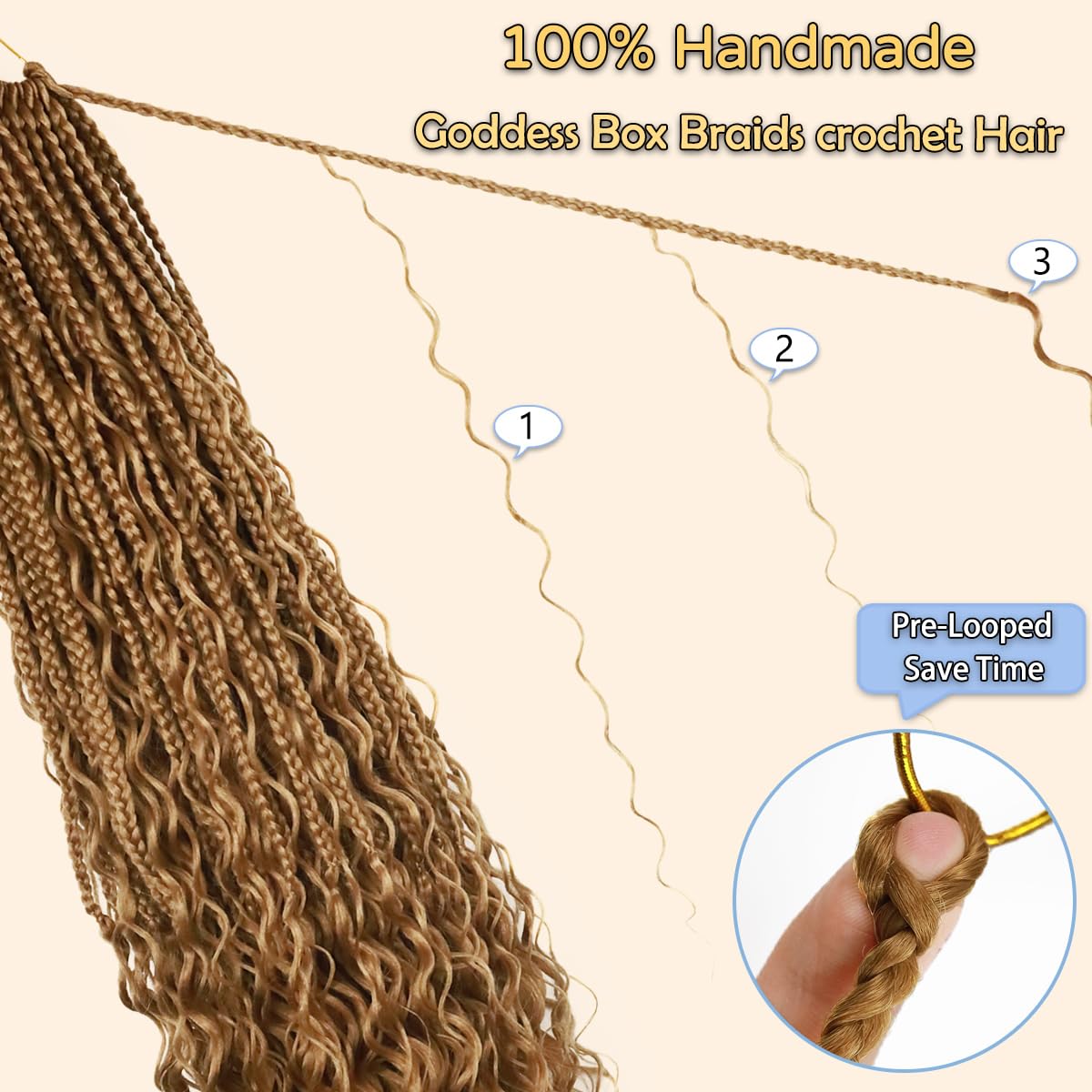 Goddess Box Braids Crochet Hair 24 Inch 8 Packs Bohemian Pre-looped Box Braids Crochet Braiding Hair Extensions Boho Crochet Box Braids with Curly Ends 27#