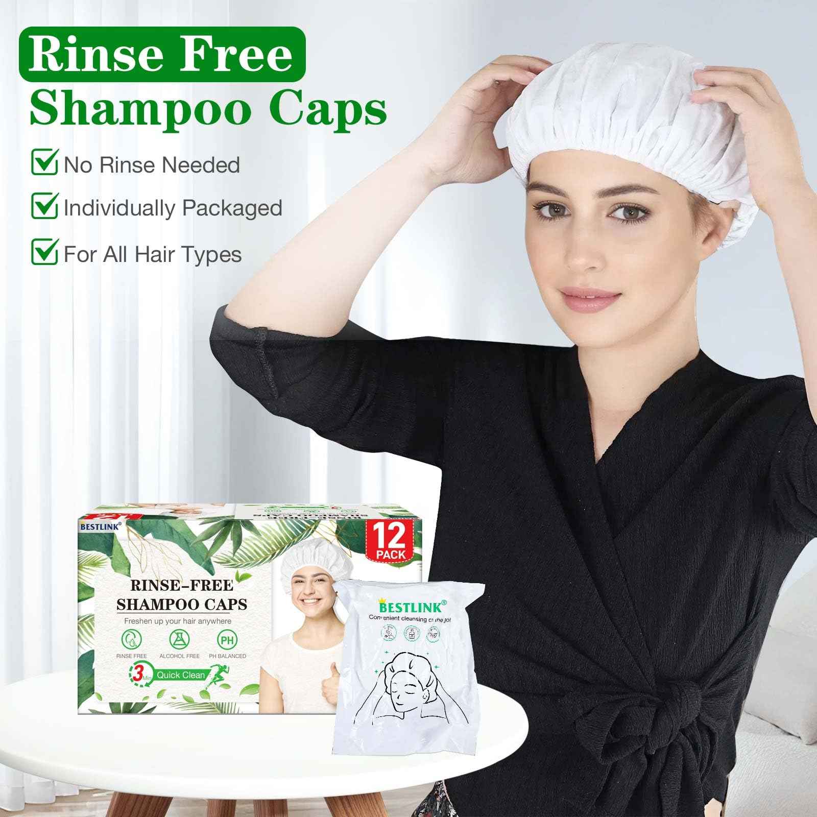 Shampoo Caps No Rinse, 12 Pack Waterless Shampoo Caps for Bedridden Patients and Elderly, Rinse Free Hair Washing Shower Caps for Post Surgery, Hospital, Camping