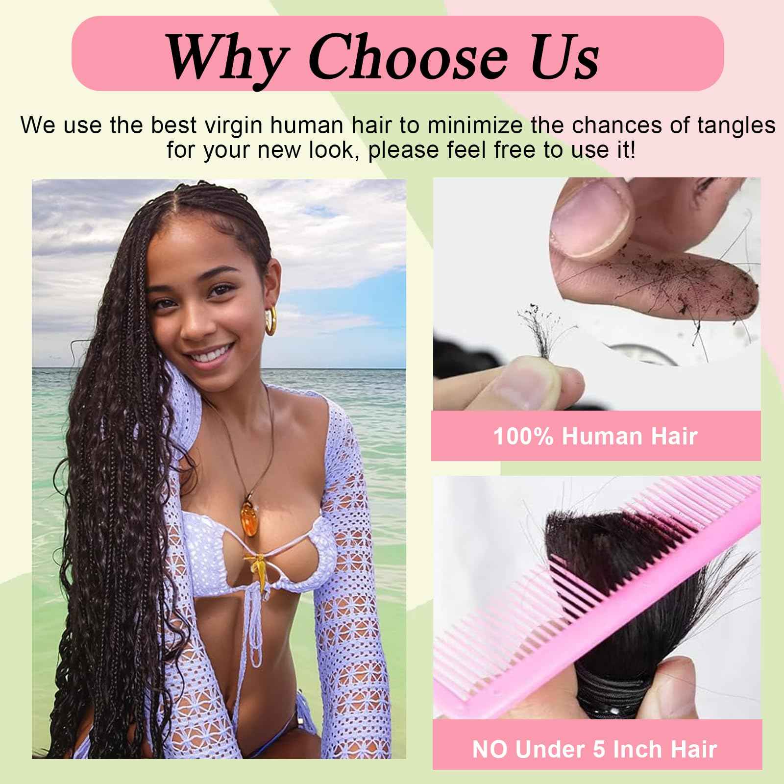 Boho Braids Human Hair for Braiding 110g 20 Inch 12A Deep Water Wave Bulk Human Braiding Hair for Boho Braids Knotless Wet and Wavy Virgin Extensions Bohemian No Weft Curly 3 Bundles Natural Black