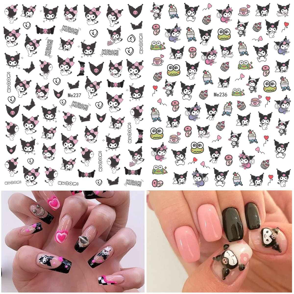Cute Cartoon Nail Art Stickers Decals Cartoon 3D Self-Adhesive Nail Art Supplies Designer Nails Decals for Women Kids Girls Manicure Acrylic Nails Decoration Accessories 6 Sheets
