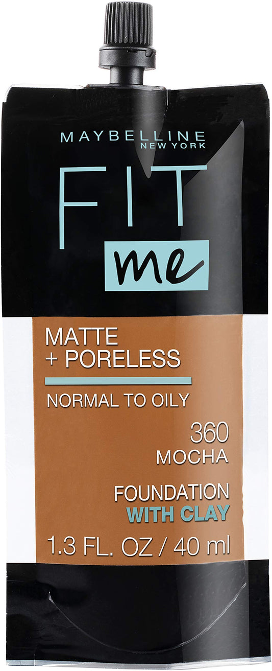 Maybelline New York Fit Me Matte + Poreless Liquid Foundation, Pouch Format, 360 Mocha, 1.3 Ounce