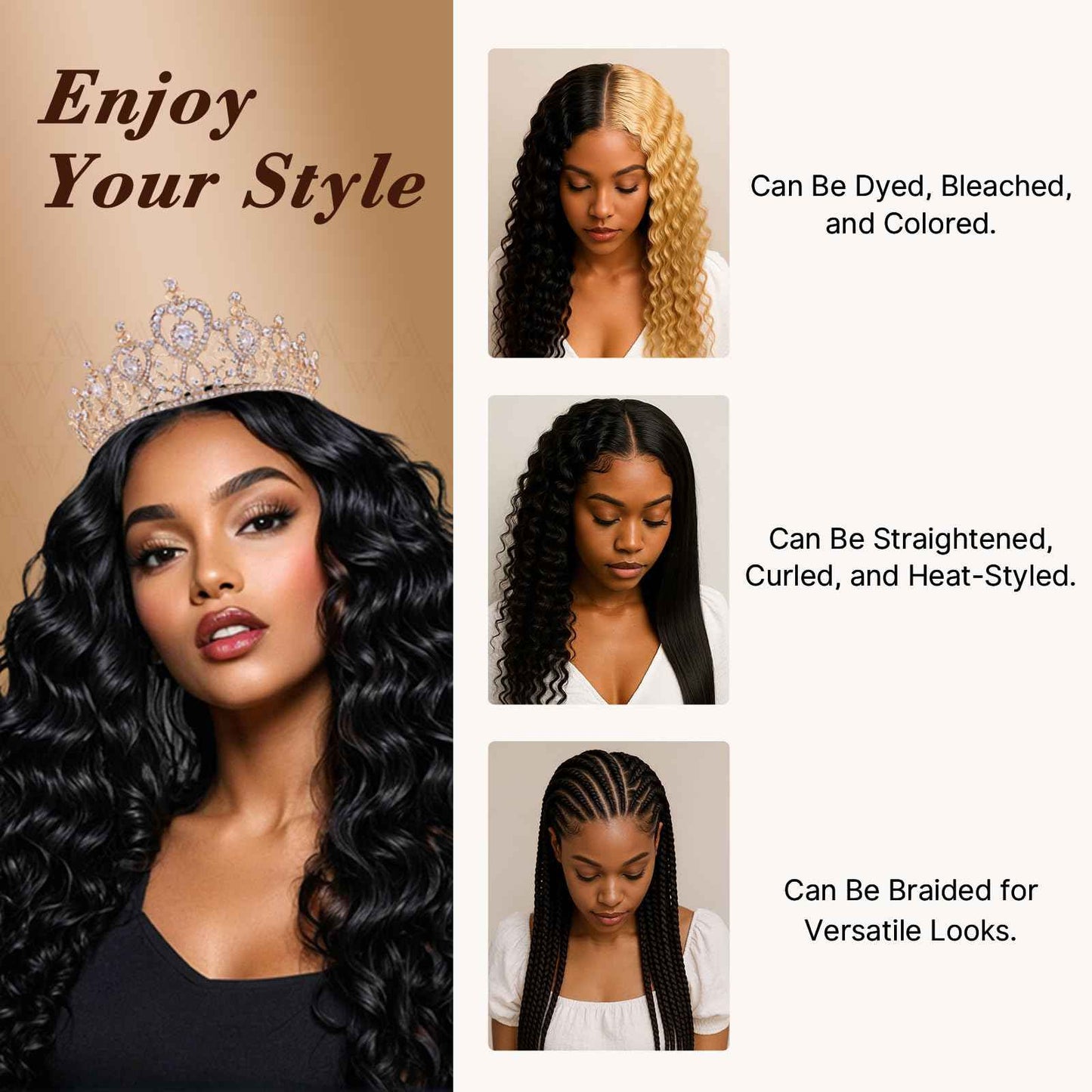 Wequeen 16A Deep Wave Human Hair Bundles 16 Inch 100% Unprocessed Brazilian Virgin Hair Quick Weave Bundles Human Hair Extensions Real Human Hair, Natural Black