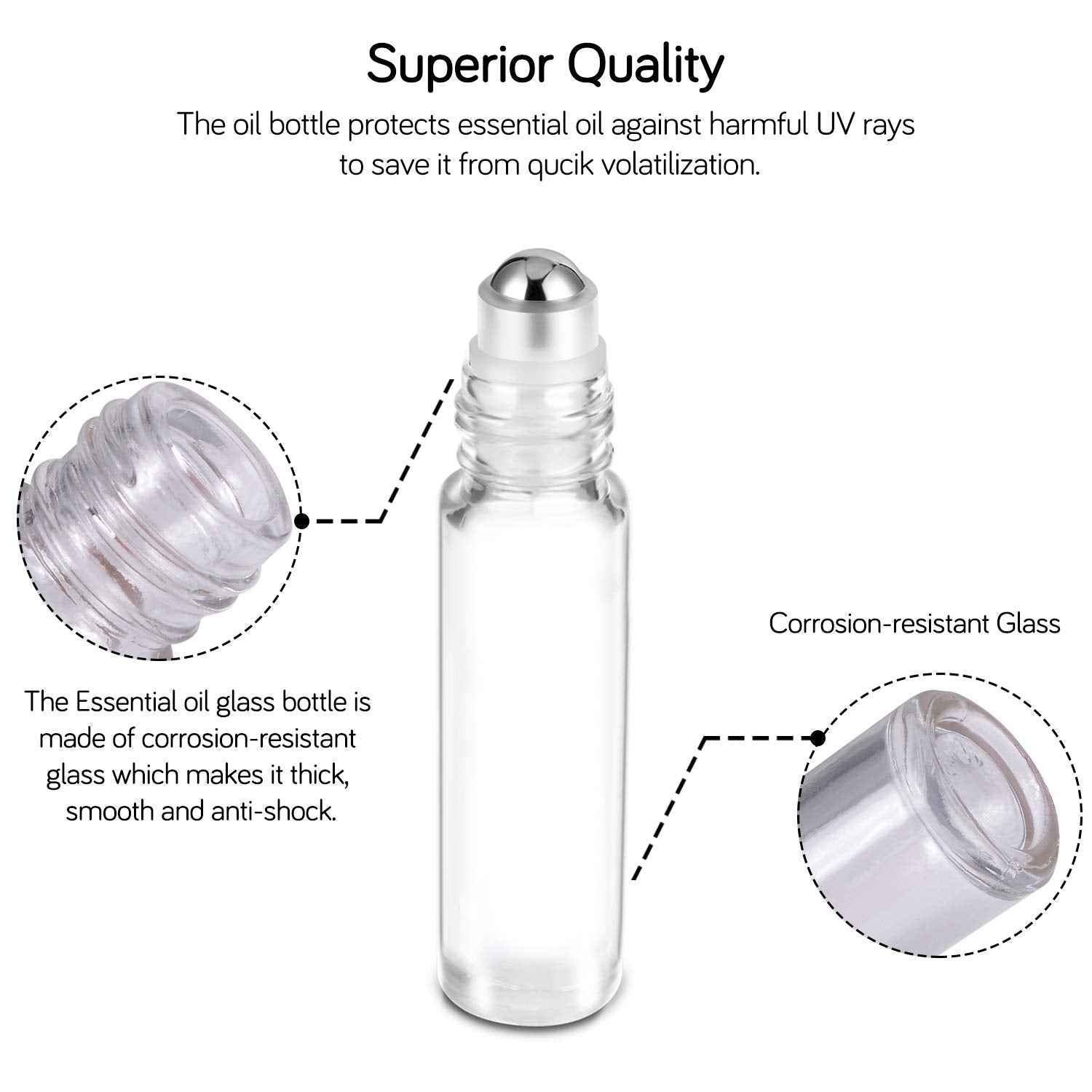 PrettyCare Essential Oil Roller Bottles 10ml (24 Pack Clear Glass Bottle with Bamboo Lid, 4 Extra Roller Balls，48 Labels, 2 Openers, 2 Funnels, 4 Droppers, Roller Balls For Essential Oils