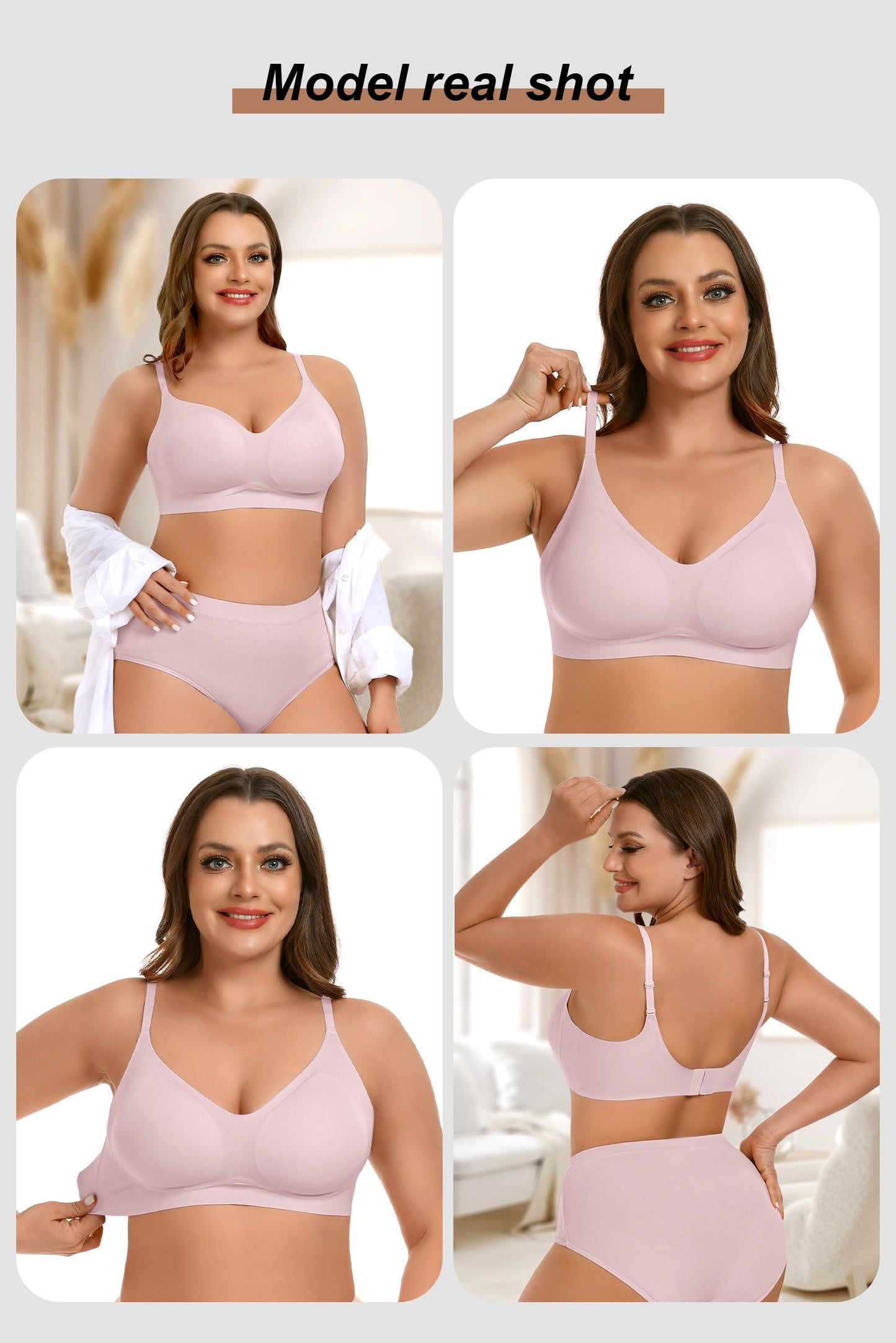 Vertvie Womens Seamless Bra No Underwire Comfort Push Up Bras Buttery Soft Wireless Bralette Full Coverage Sport Everyday Bra(Pink,Small)