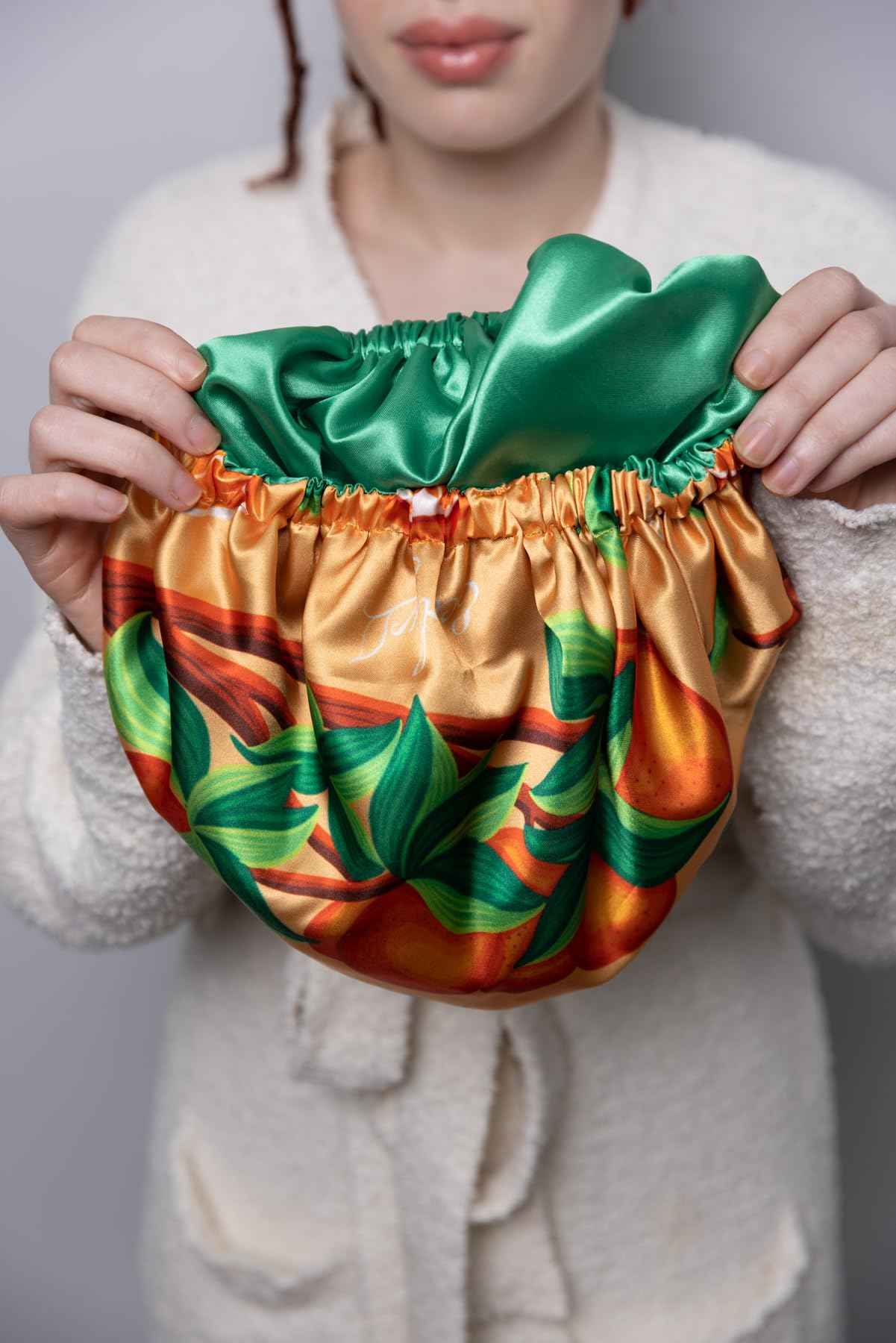 Ecoslay Reversible Satin Hair Bonnet, Strawberry and Orange Print Design, Large (Orange)