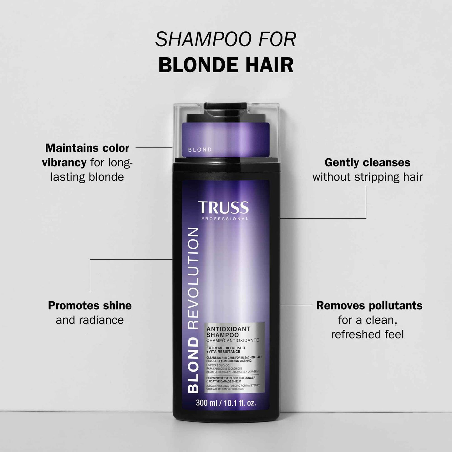 TRUSS Blond Revolution Blonde Shampoo - Gentle Cleansing Shampoo for Color Treated Hair - Preserves Luminous Blonde Coloring While Fighting Oxidation & Increasing Shine (10 fl oz)