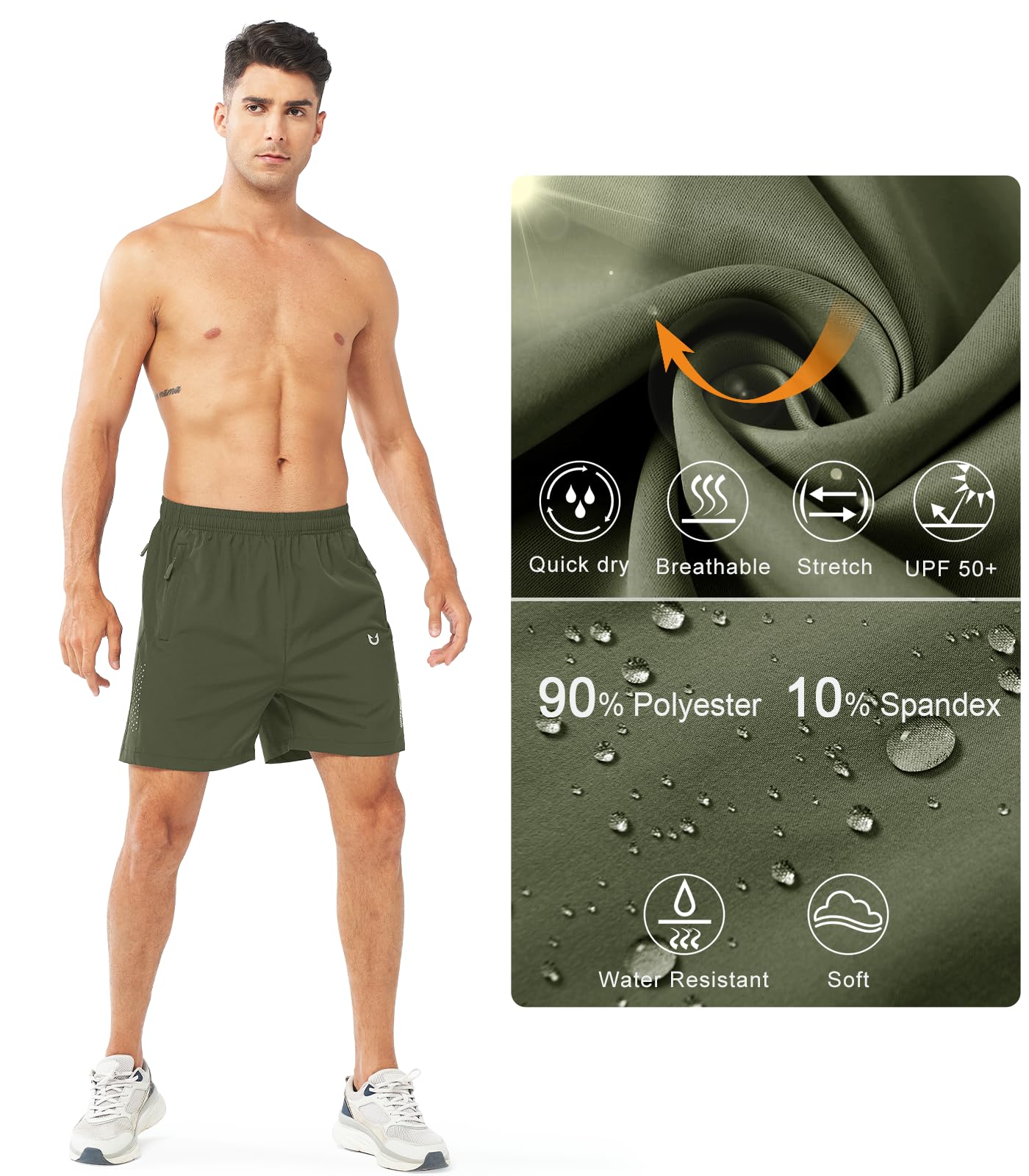 NORTHYARD Men's Athletic Running Shorts Quick Dry Workout Shorts 7"/ 5"/ 9" Lightweight Sports Gym Basketball Shorts Hiking Exercise ARMYGREEN-5inch S