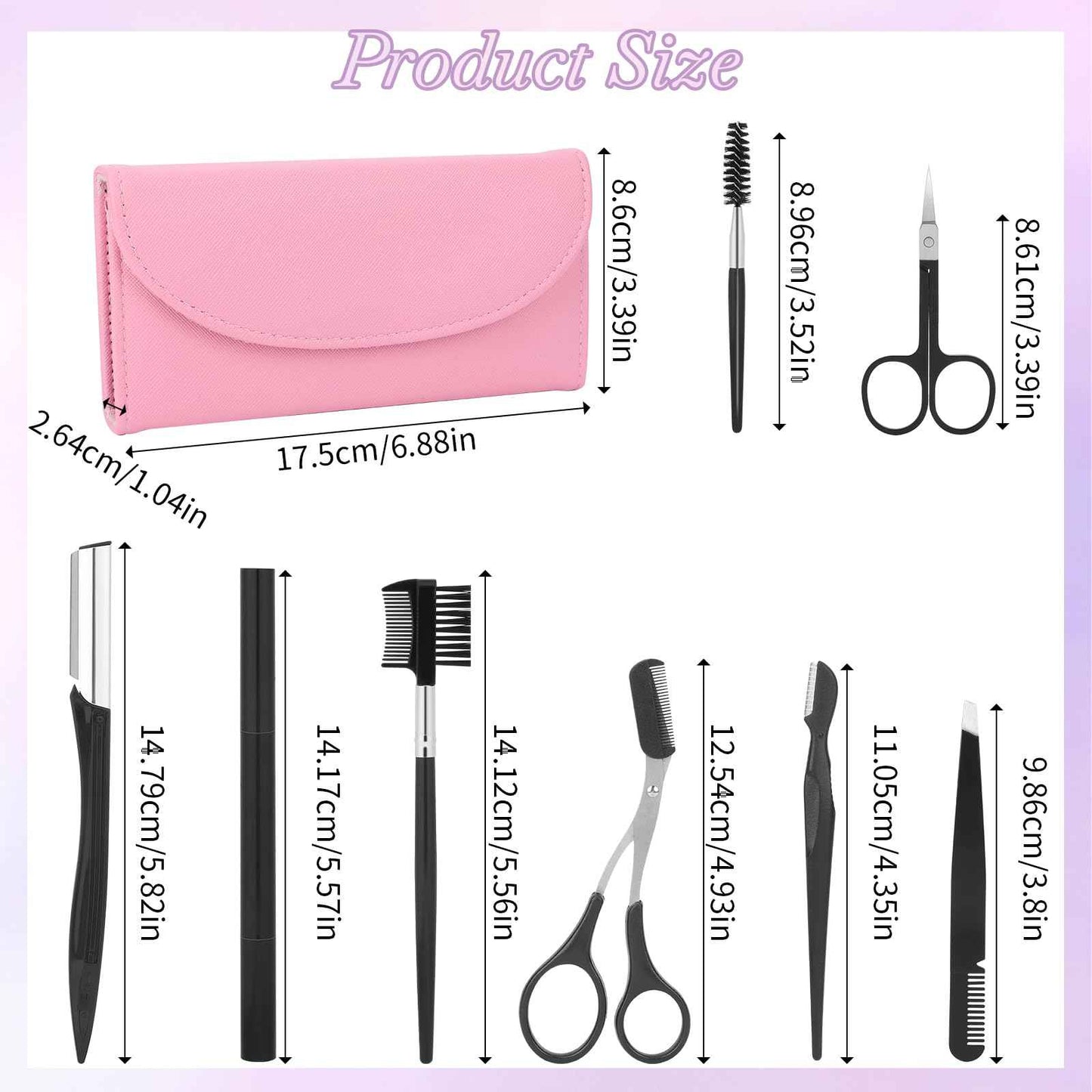 Professional Eyebrow Shaping Kit - 8-Piece Set With Leather Bag, Razor, Scissors, Brush for Women & Men
