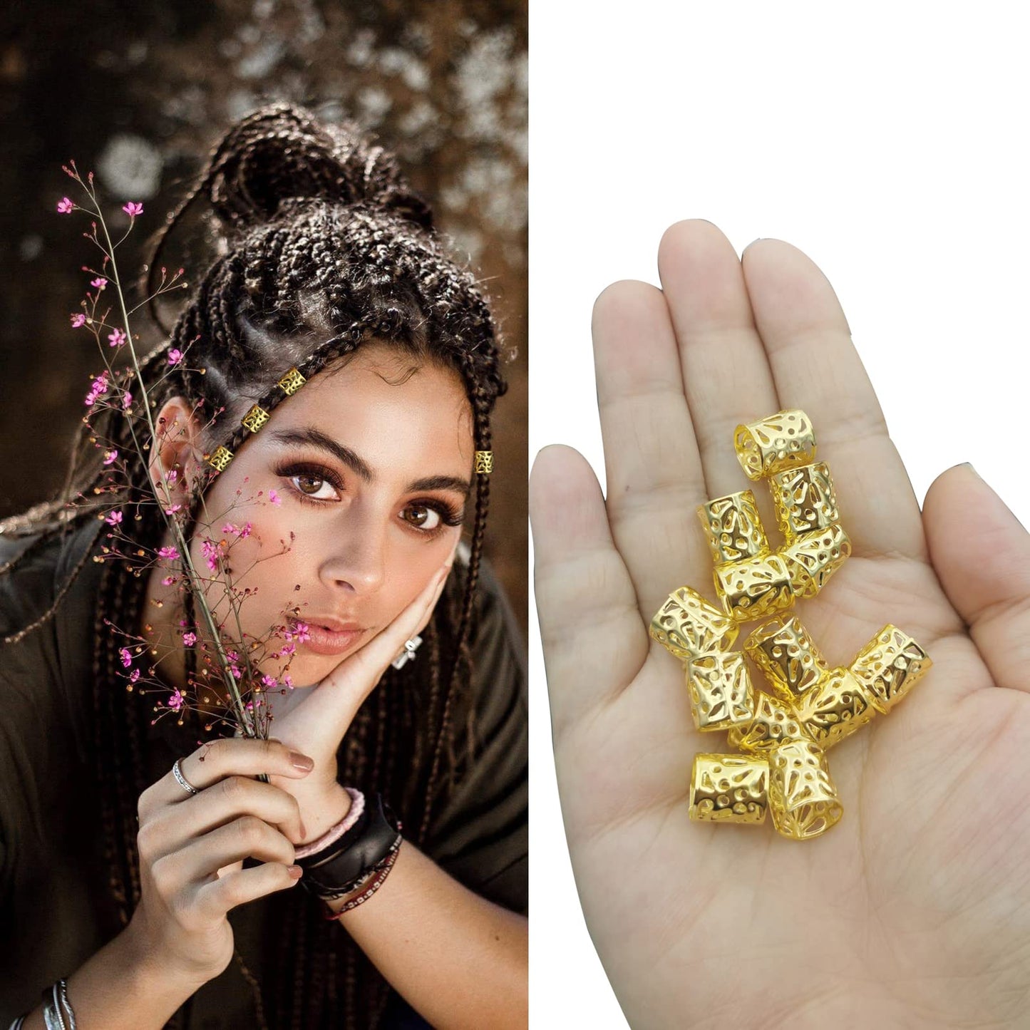 Flosius 120 PCS Hair Jewelry Gold Dreadlock Accessories Adjustable Cuffs Iron Braiding Hair Ring for Women Decoration Clips