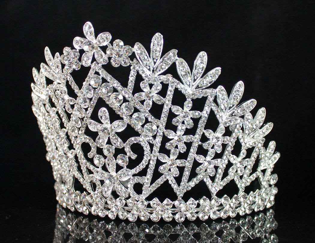 Janefashions Daisy Clear Austrian Crystal Rhinestone Tiara Crown With Hair Combs Wedding Bridal Prom Birthday Party Beauty Contest Pageant T1861 (Silver Plated With Combs)