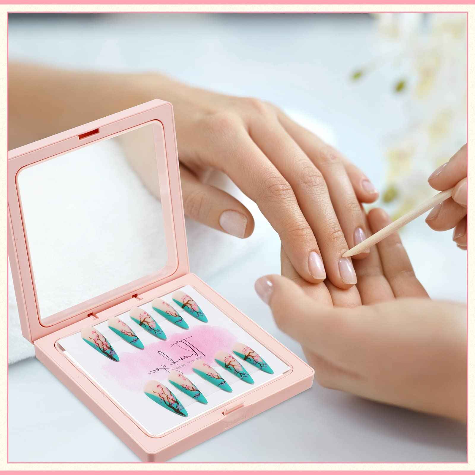 meekoo 30 Pcs Press on Nail Packaging Box with 90 Pcs Adhesive Double Sided Tape Artificial Nail Display Case Storage Container Box Acrylic Packaging Organizer for Art Home Salon(Pink)