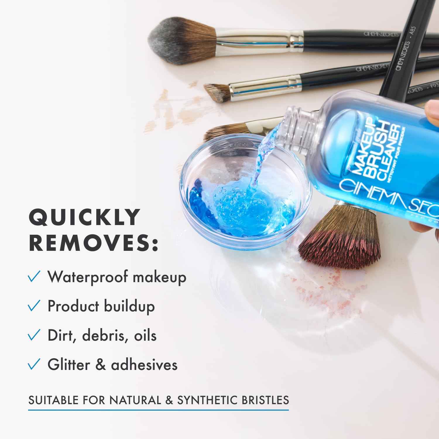 Cinema Secrets Original Blue Vanilla Makeup Brush Cleaner Spray - Professional Cleanser for Makeup Brushes - Quick-Drying, Rinse-Free Formula - Removes Stubborn Waterproof Make Up (6 fl oz)