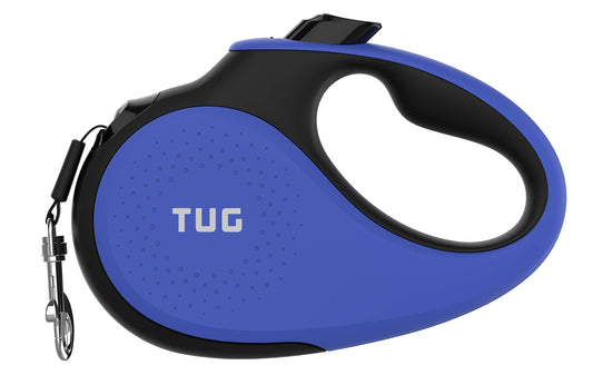 TUG 360° Tangle-Free Retractable Dog Leash with Anti-Slip Handle | 16 ft Strong Nylon Tape | One-Handed Brake, Pause, Lock (Small, Blue)