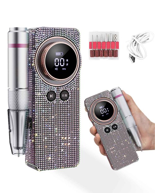35000RPM Diamond Electric Nail File, Professional Cordless Drill Nails with 6 Bits & LED Screen, 8 Hours Use, Stepless Speed for Acrylic/Gel Nails, Salon & Home Manicure Kit