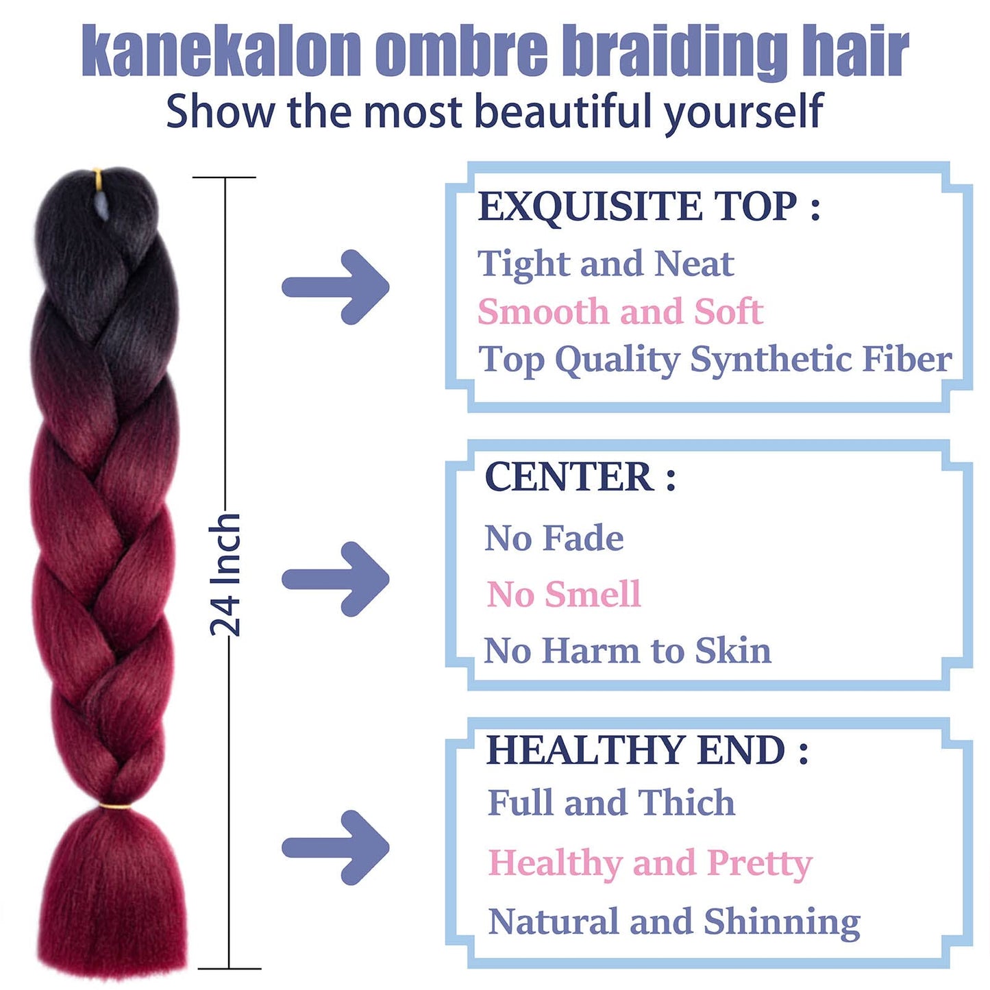 LILYKA SHOW 6 Packs 24 Inch Braiding Hair Extensions for Women Kanekalon Braiding Hair Ombre Jumbo Braiding Hair Extensions High Temperature Synthetic Braiding Hair for Twist Crochet Braids(6 Packs 24",Black to Wine Red)