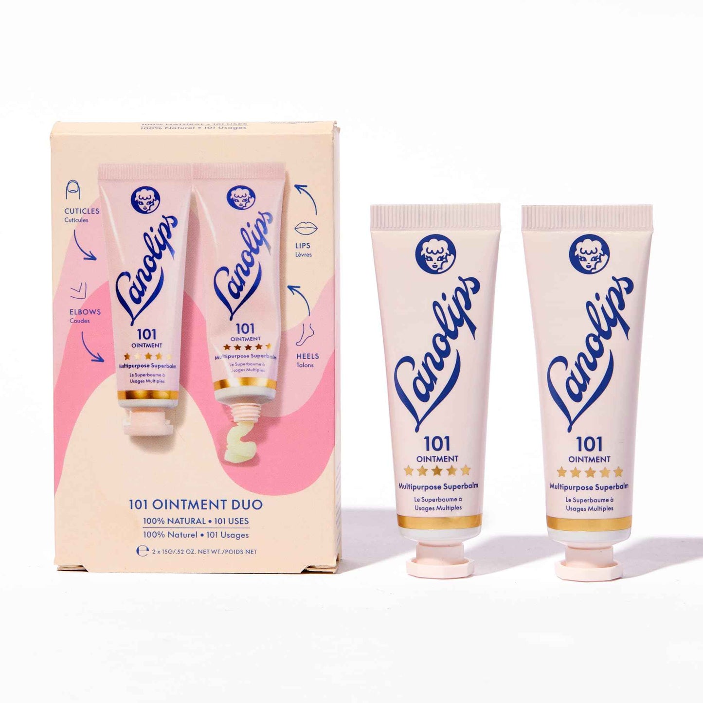 Lanolips 101 Ointment Multi-Balm Duo, Original Superbalm - Contains Pure Lanolin Oil for Smooth, Hydrated, & Healthy Lips - Natural Lip Balm for Dry Lips, Cuticles, & More (2-Pack, 0.52 oz each)