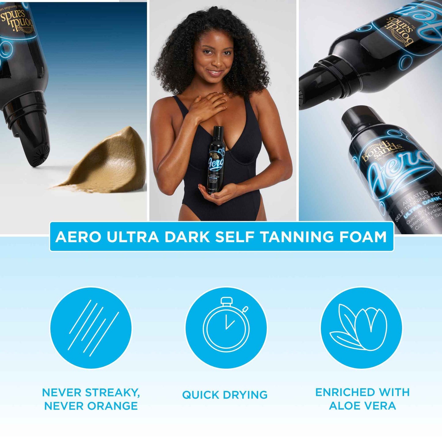 Bondi Sands Aero 1-Hour Express Self Tanning Foam | Lightweight, Coconut Tanning Foam Quickly Provides a Healthy, Flawless, Bronzed Glow | 7.61 fl oz/225 mL