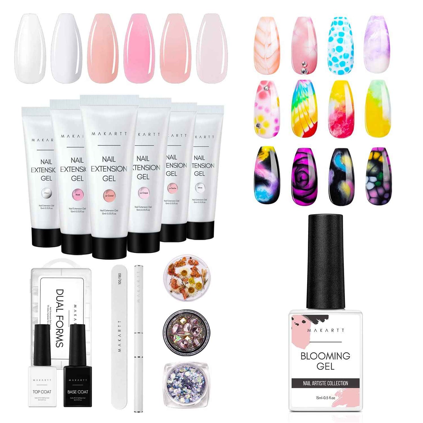Makartt Poly Nail Gel Kit, Clear Pink Fall Winter Nail Gel Kit Poly Nail Extension Gel Nail Enhancement Set Bundle With Clear Blooming Gel–15ml UV LED Soak Off Nail Art Polish