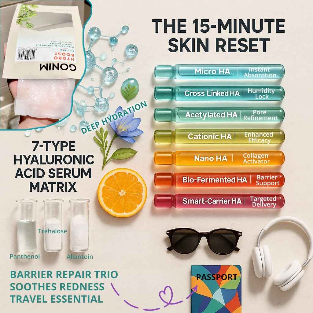 GONIM Face Mask Korean Skin Care with Hyaluronic Acid Serum, Collagen Activation, Vitamin C-Face Masks Skincare Hydration, Moisturizing Sheet Mask, Travel Essentials, Korean Face Mask 30ml x10pcs