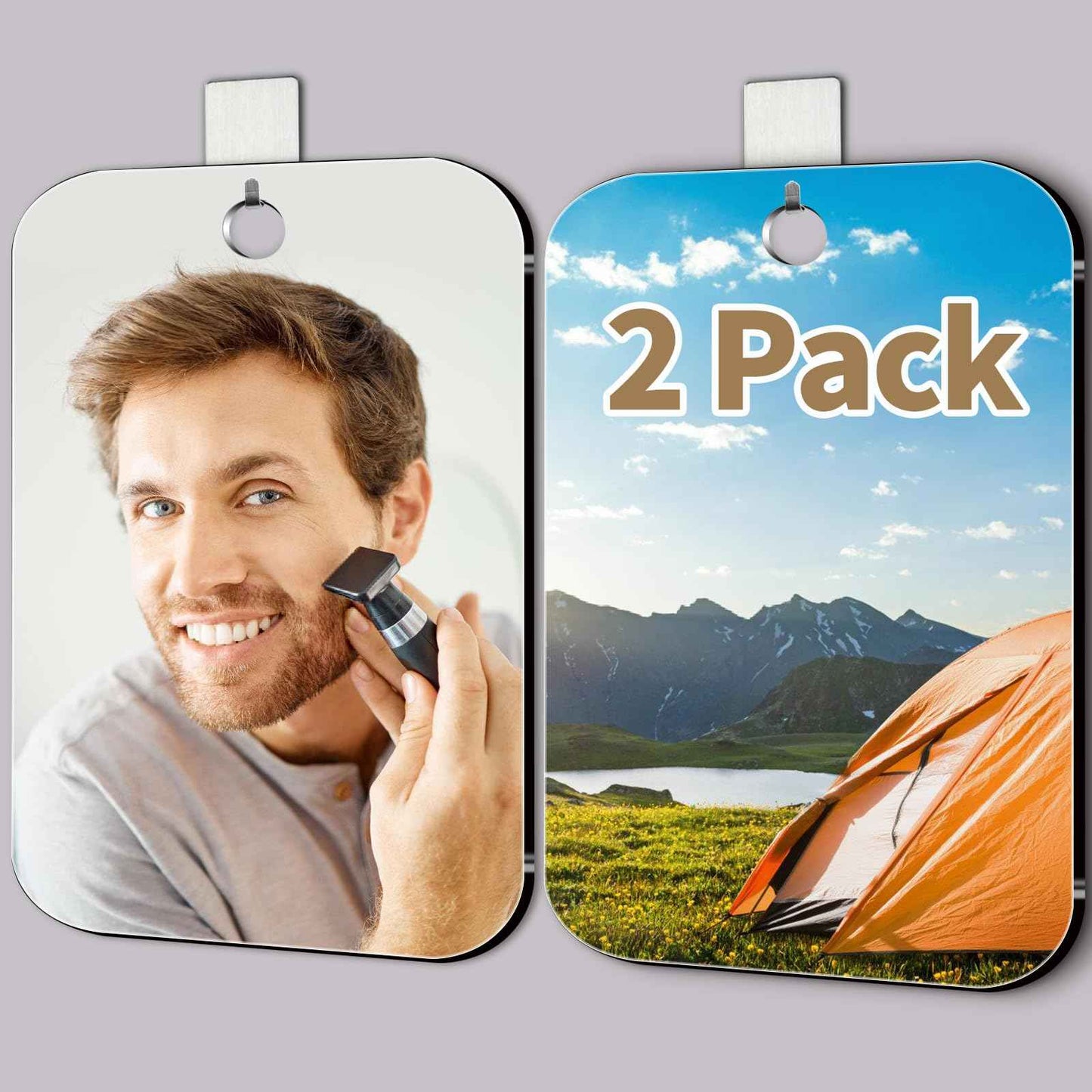 2 Pack Shower Mirror for Shaving, Larger 10.7x8 In Mirror for Wall Hanging Kids Safety, Frameless Portable Travel Camping Mirrors, Unbreakable Handheld Locker Shave Mirror, Makeup Plastic, NOT Fogless